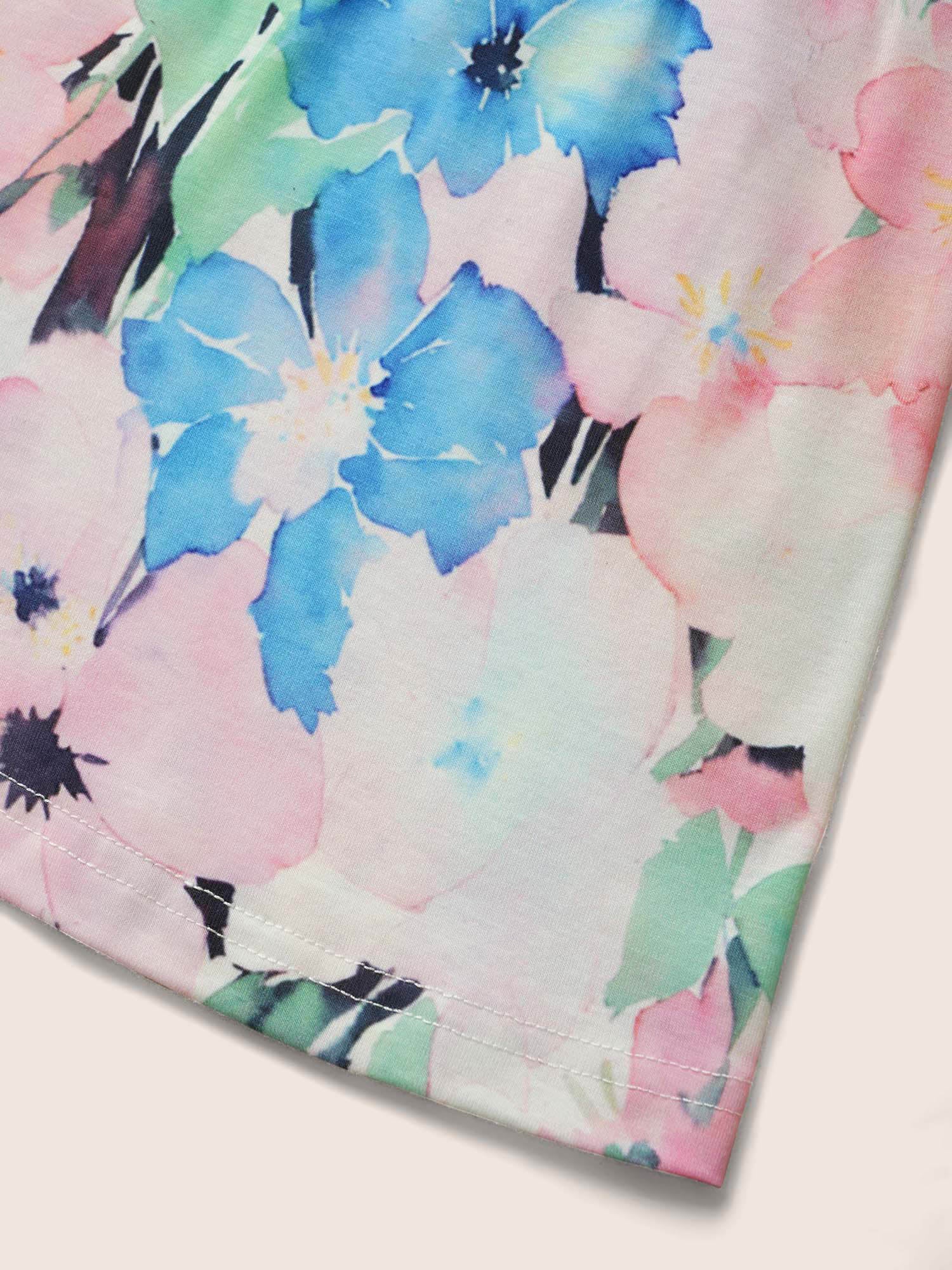 V Neck Floral Shirred Flutter Sleeve T-shirt - Image 6