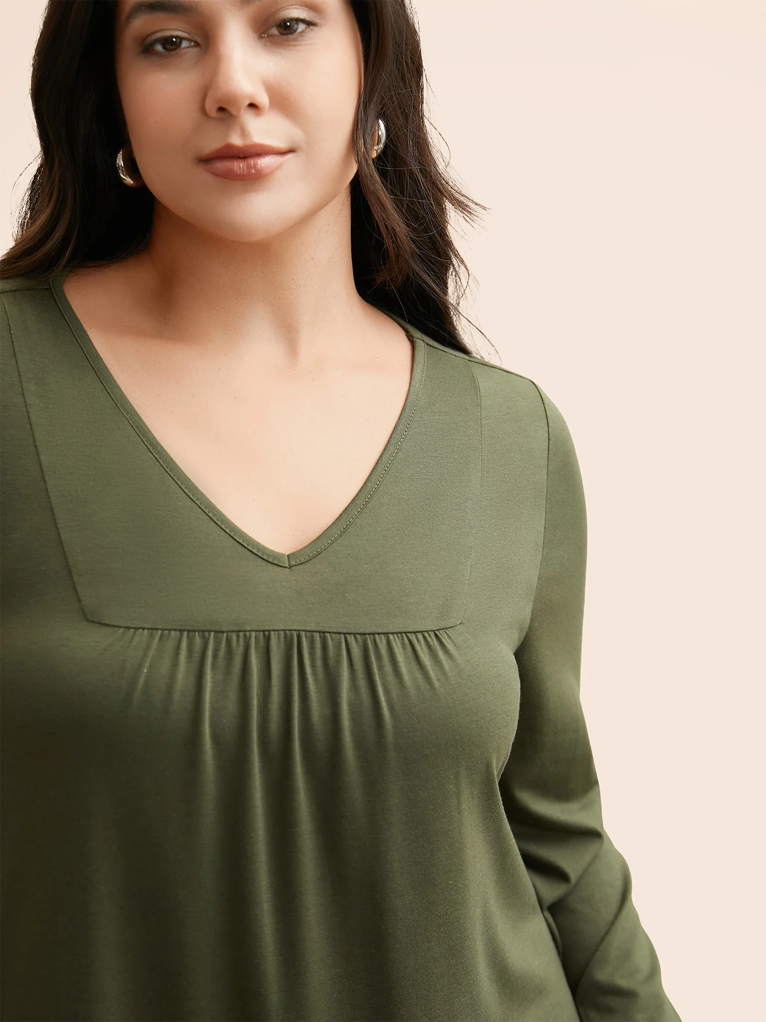 V Neck Gathered Lantern Sleeve Jersey Top - Image 4