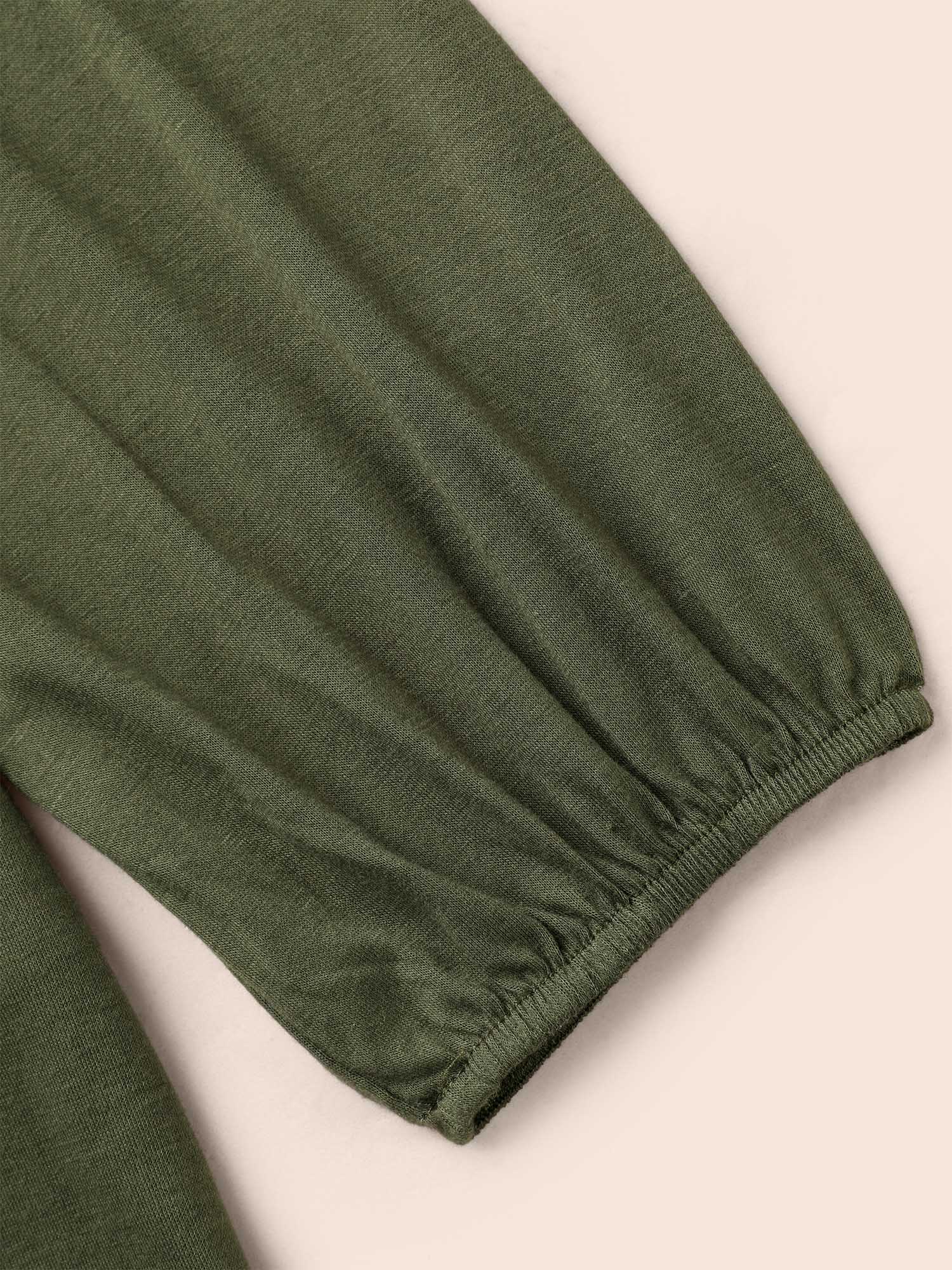 V Neck Gathered Lantern Sleeve Jersey Top - Image 6