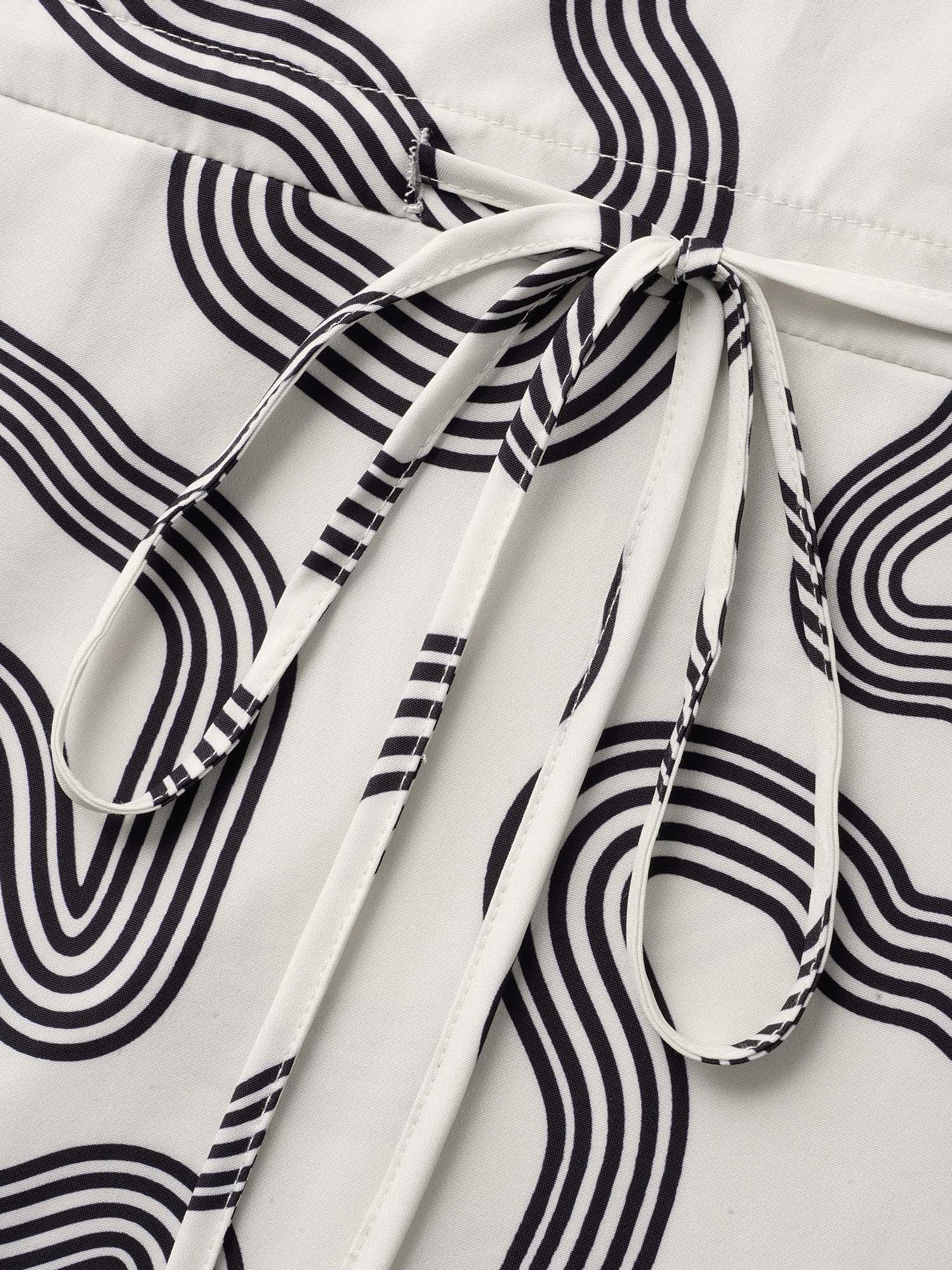 V Neck Geometric Drawstring Midi Dress - Image 6