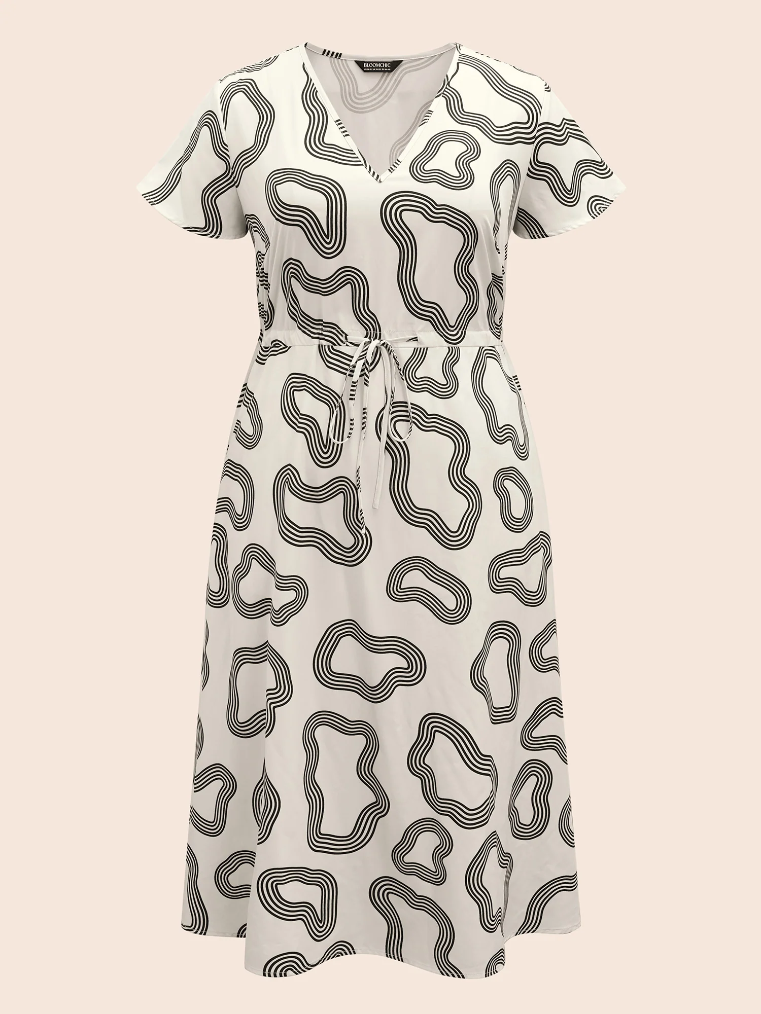 V Neck Geometric Drawstring Midi Dress - Image 7