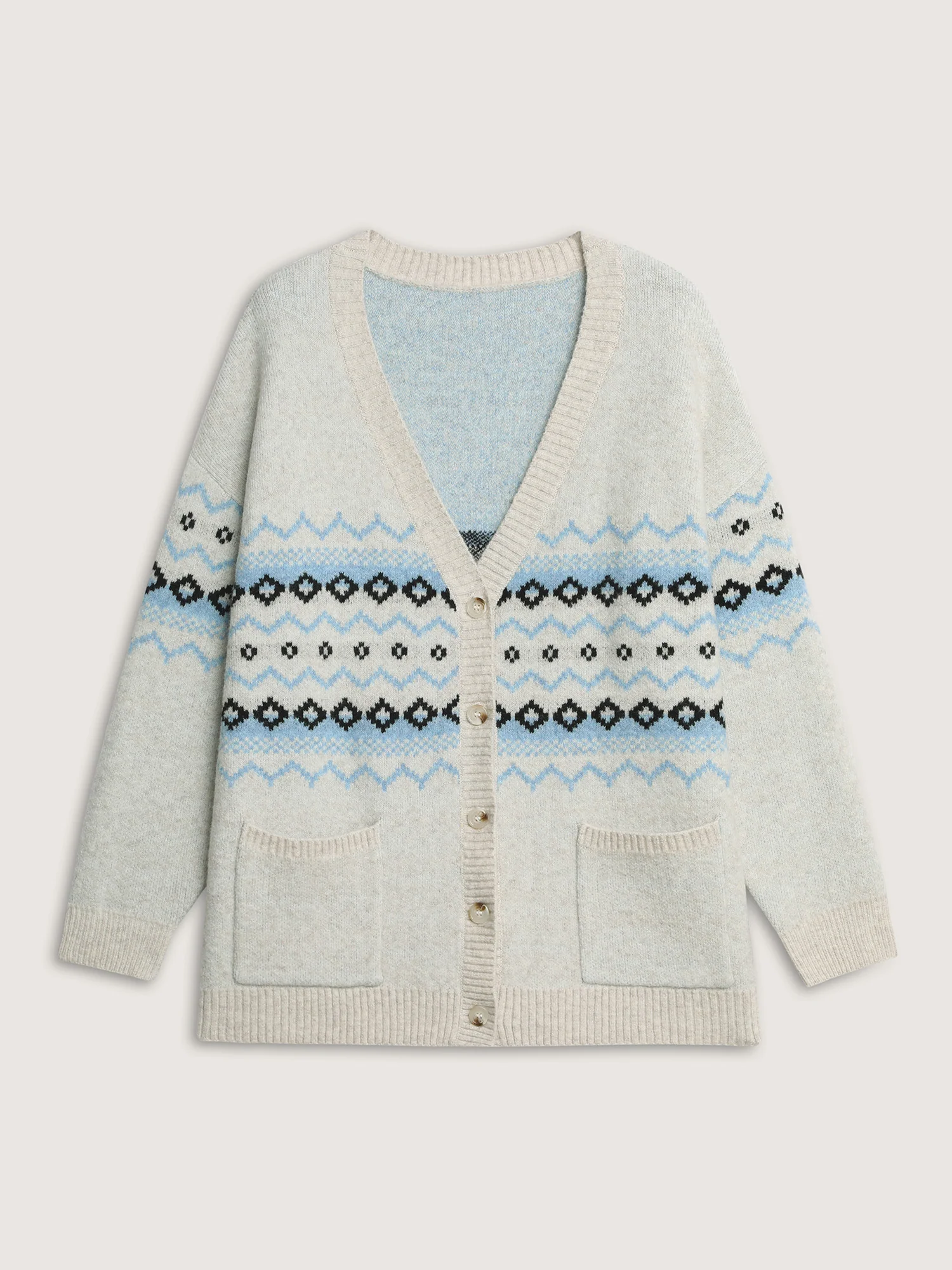 V-Neck Geometric Pattern Button Front Cardigan - Image 10
