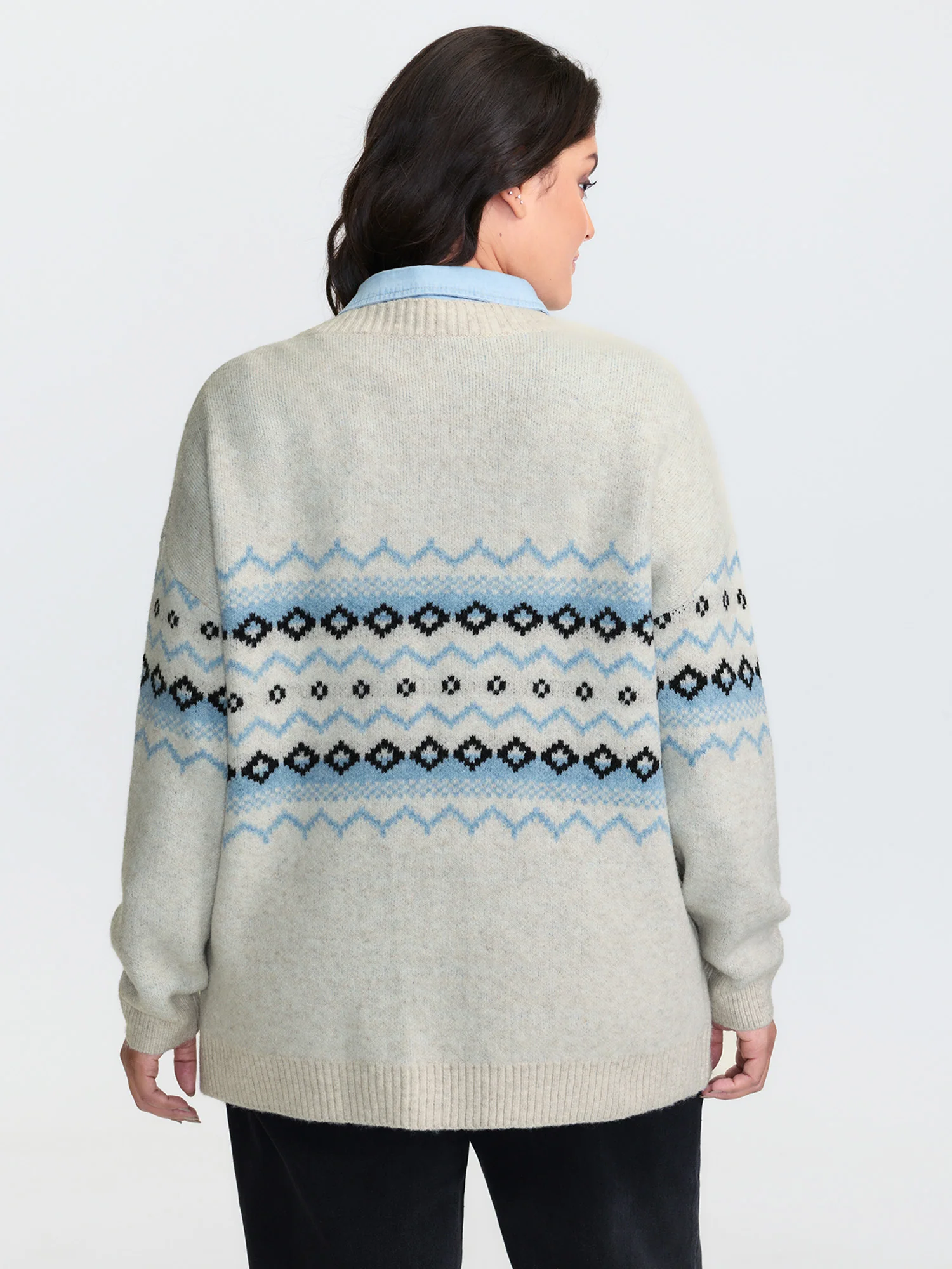 V-Neck Geometric Pattern Button Front Cardigan - Image 5
