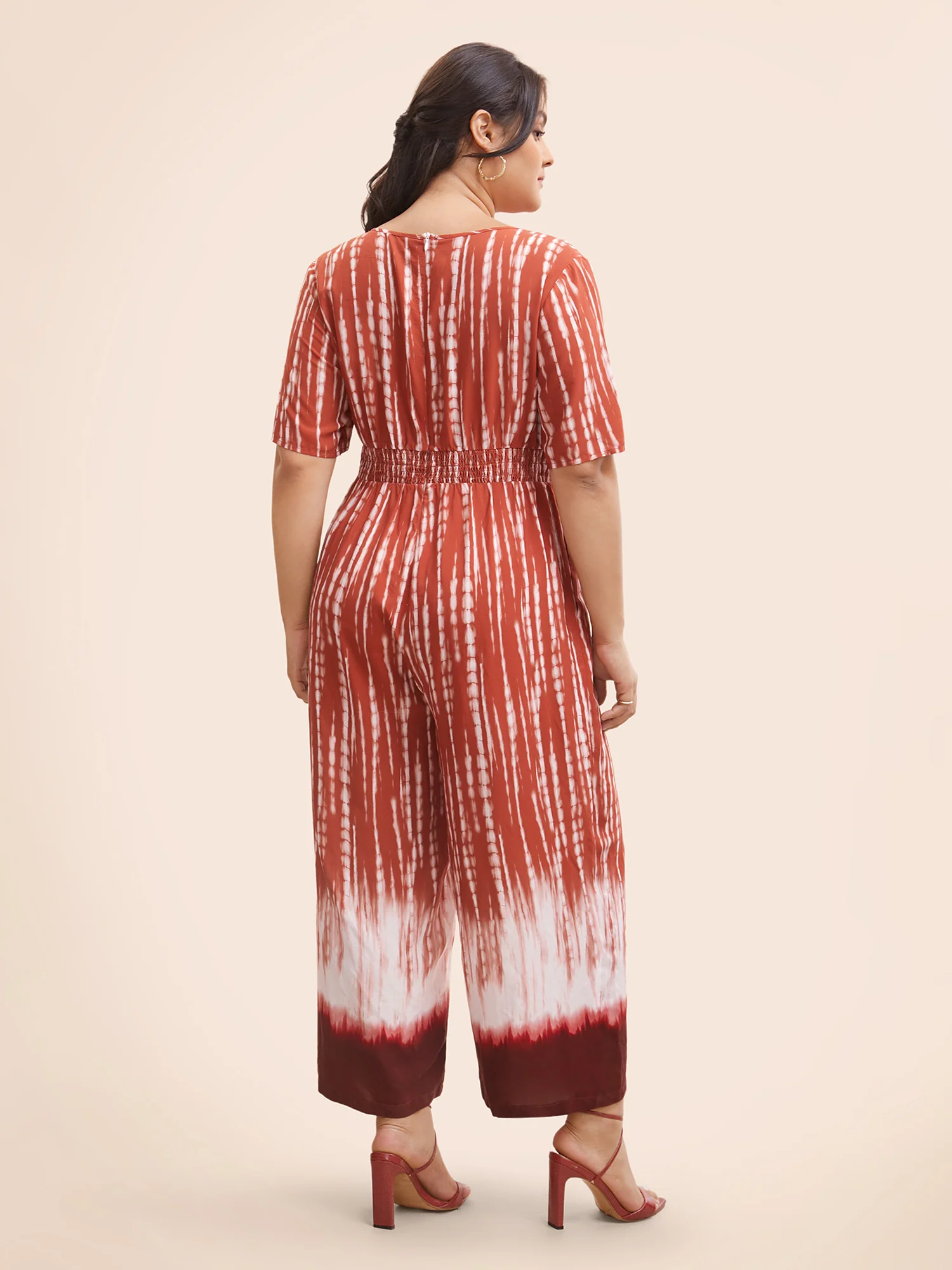 V Neck Gradient Dyeing Shirred Jumpsuit - Image 4