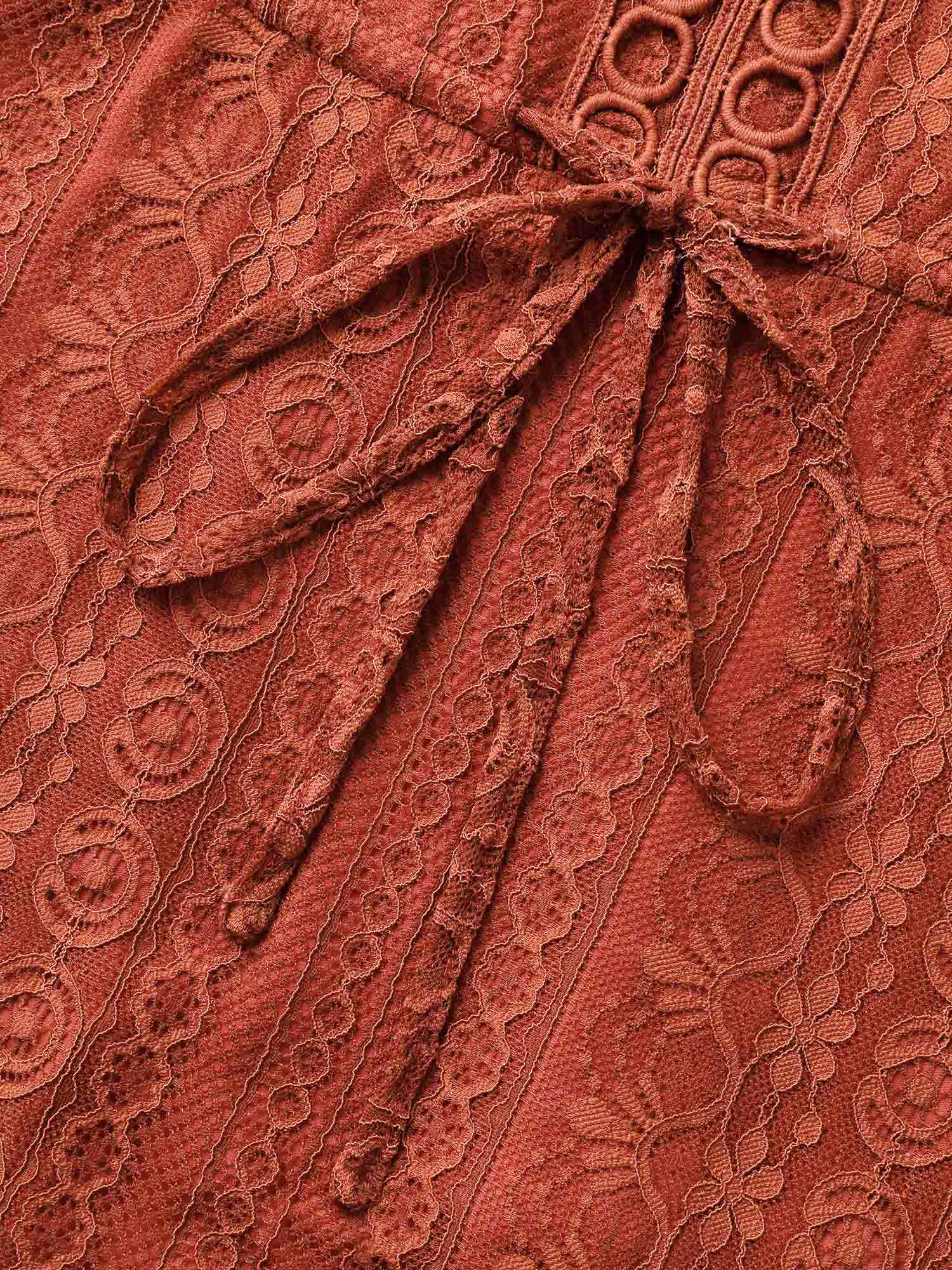 V Neck Lace Panel Drawstring Blouse - Image 6