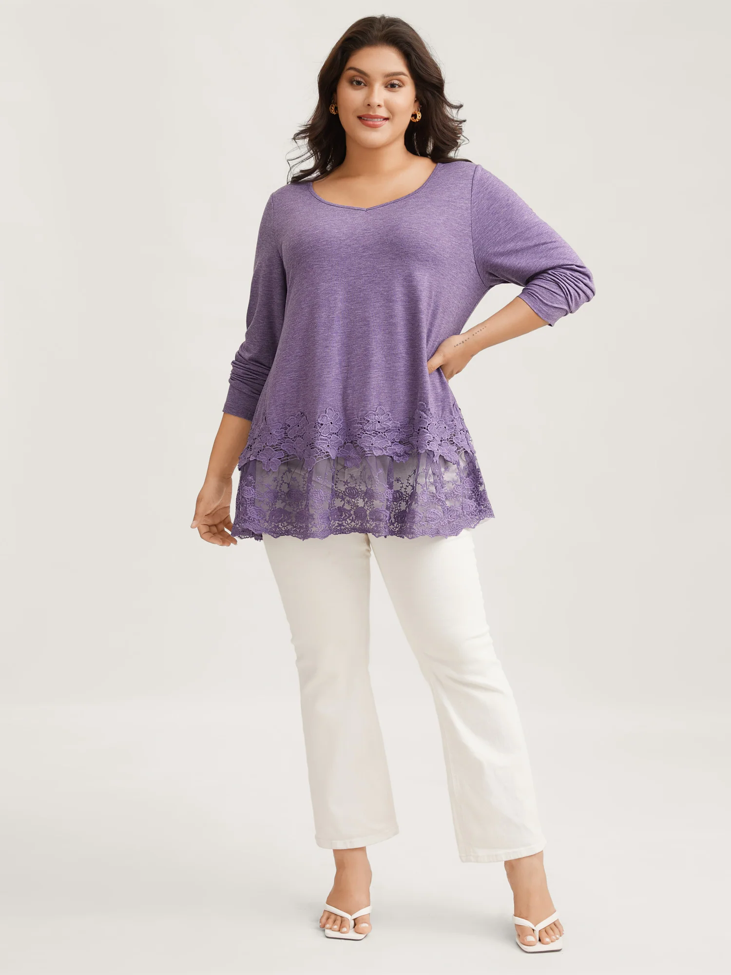 V Neck Lace Panel Jersey Top - Image 10
