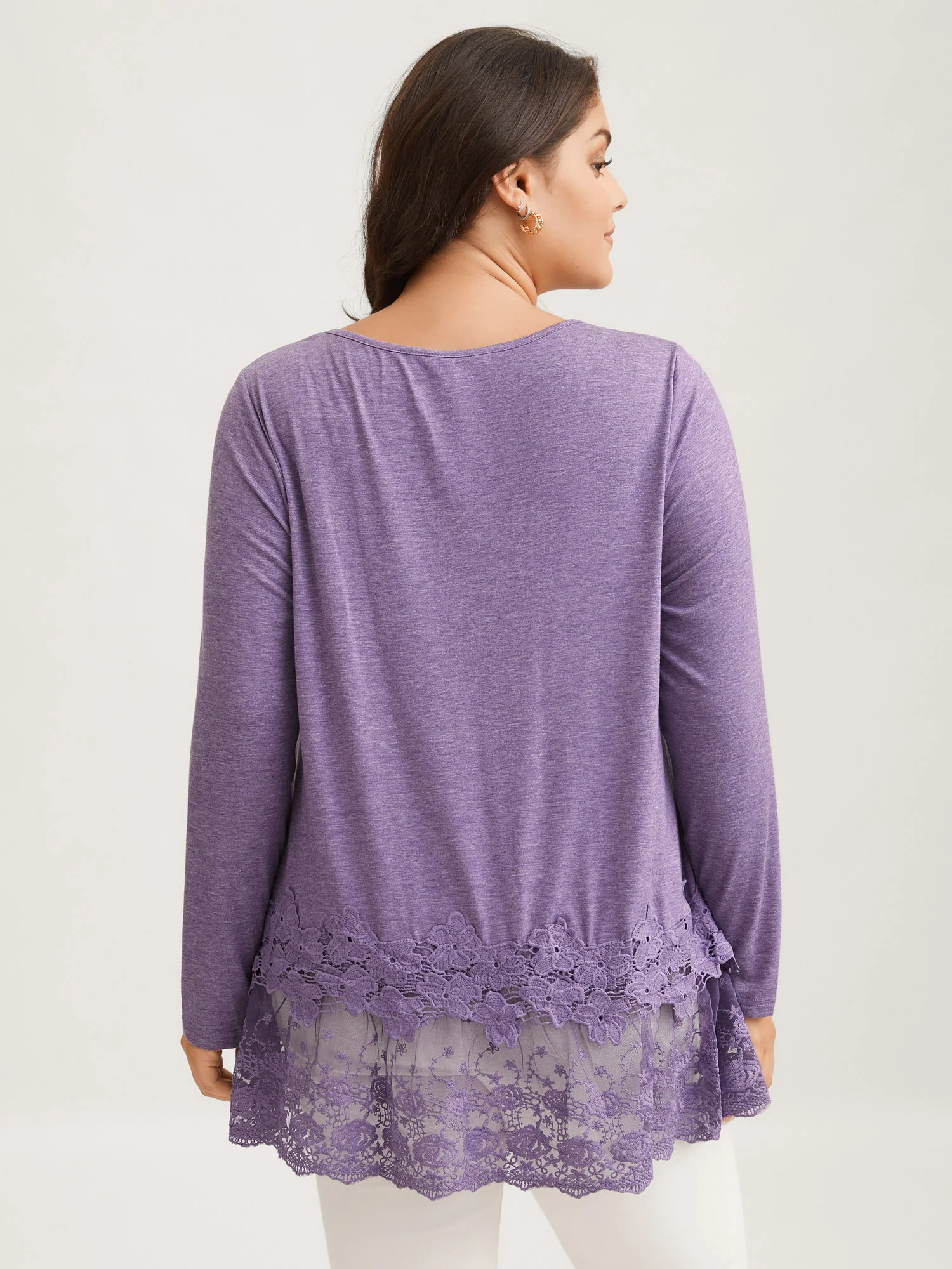V Neck Lace Panel Jersey Top - Image 11