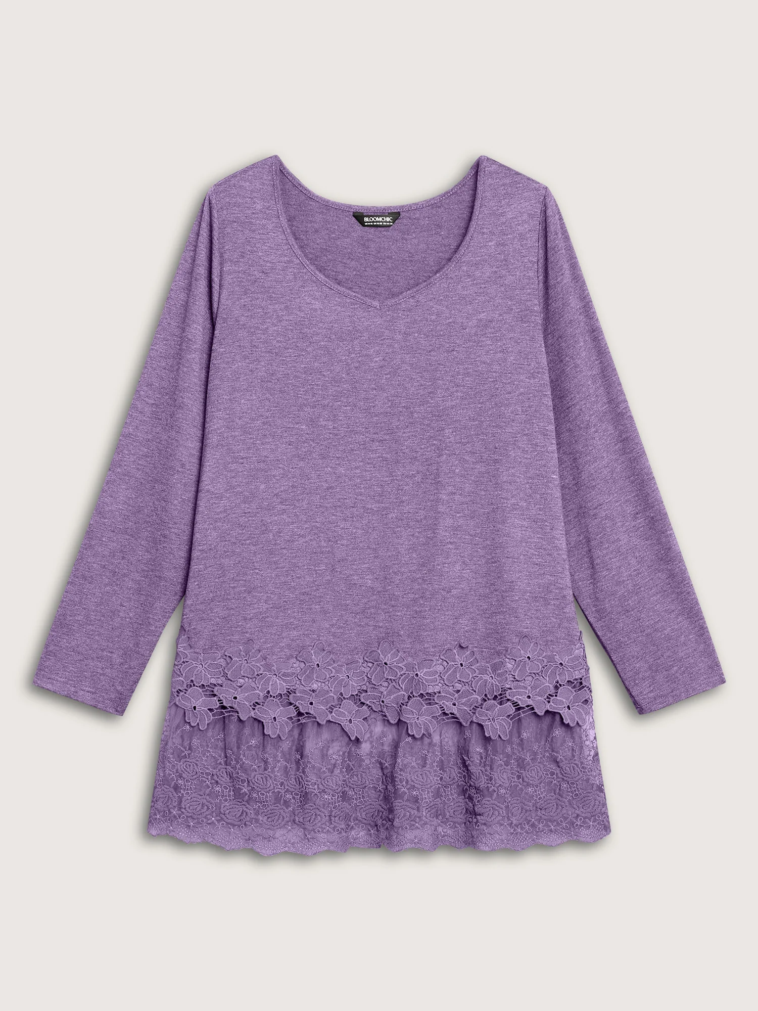 V Neck Lace Panel Jersey Top - Image 12
