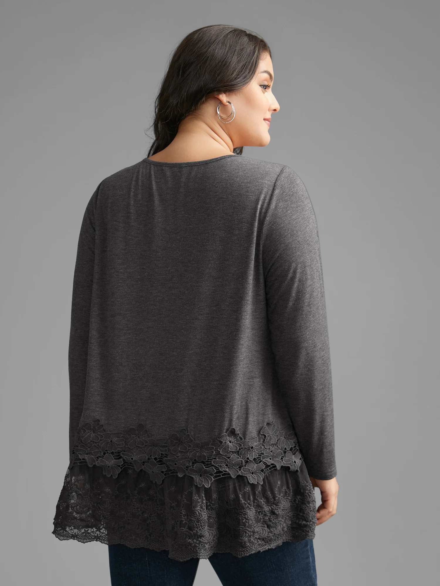 V Neck Lace Panel Jersey Top - Image 5