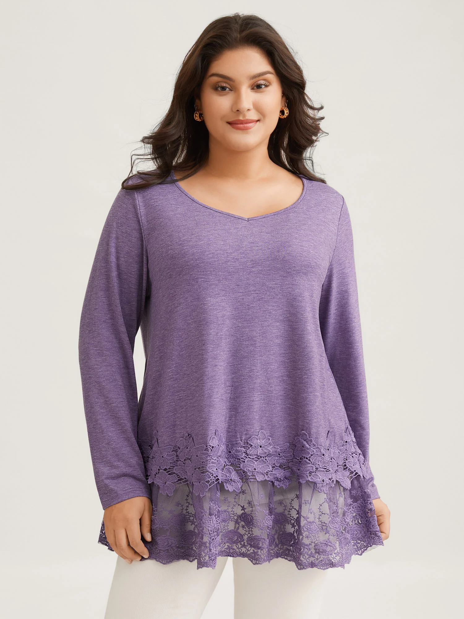 V Neck Lace Panel Jersey Top - Image 8