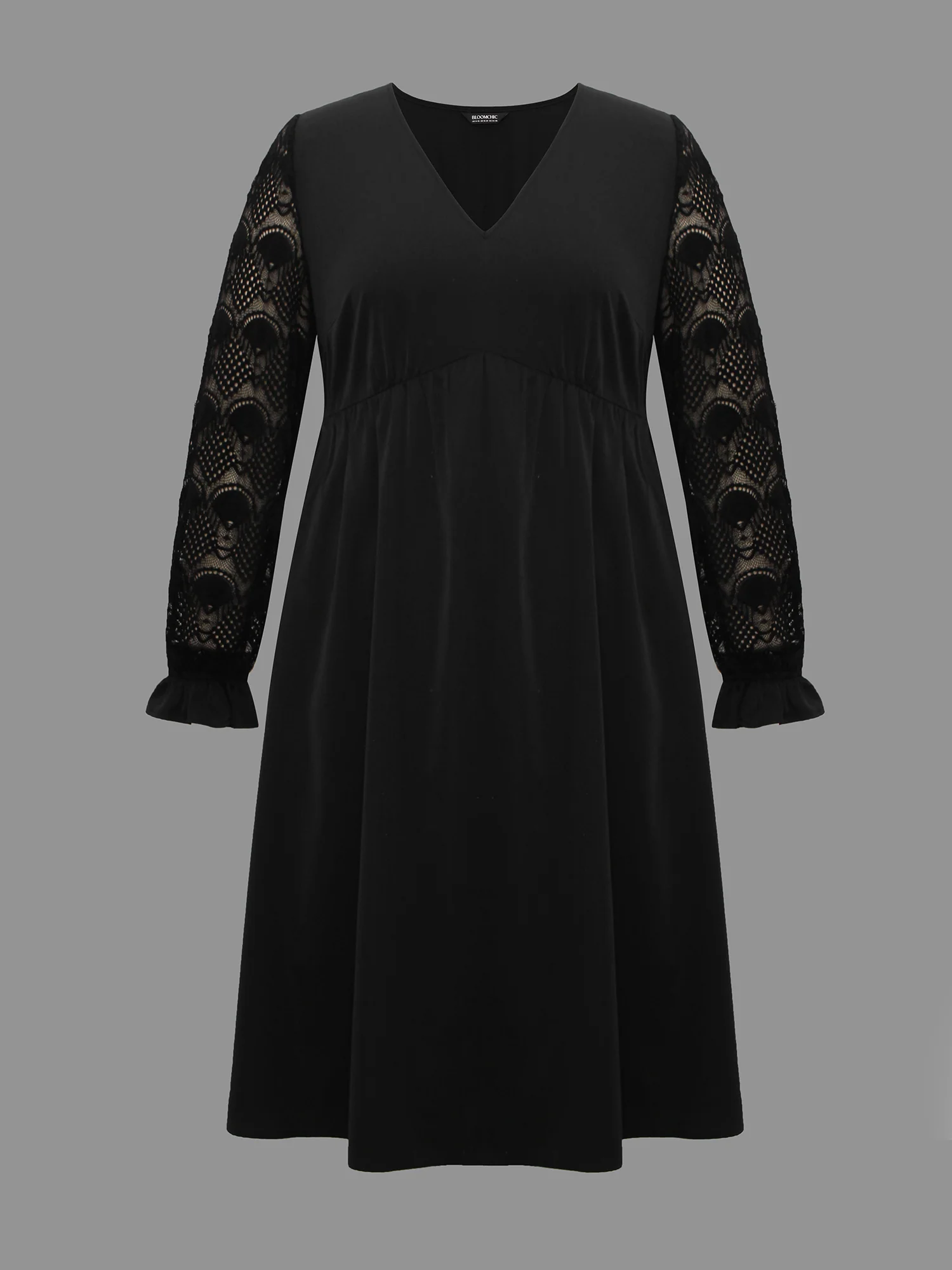 V Neck Lace Patchwork Midi Dress - Image 7