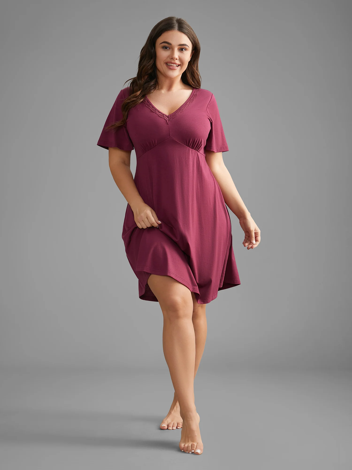 V-Neck Lace Trim Nightgown - Image 3