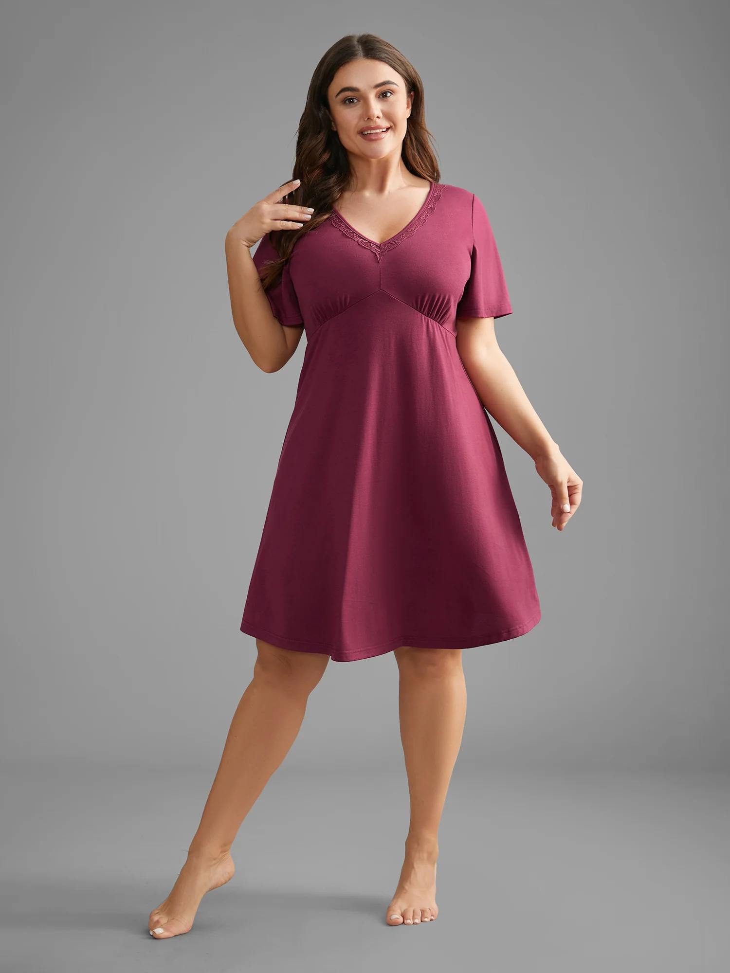 V-Neck Lace Trim Nightgown - Image 4