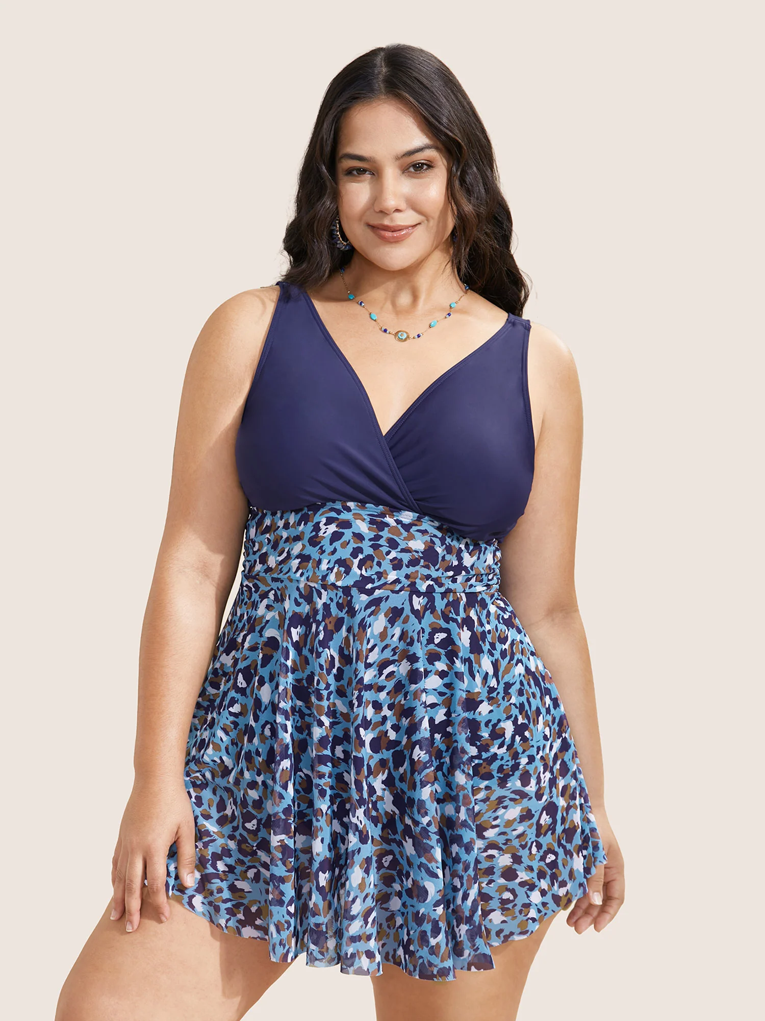 V Neck Leopard Print Patchwork Swim Dress - Image 10