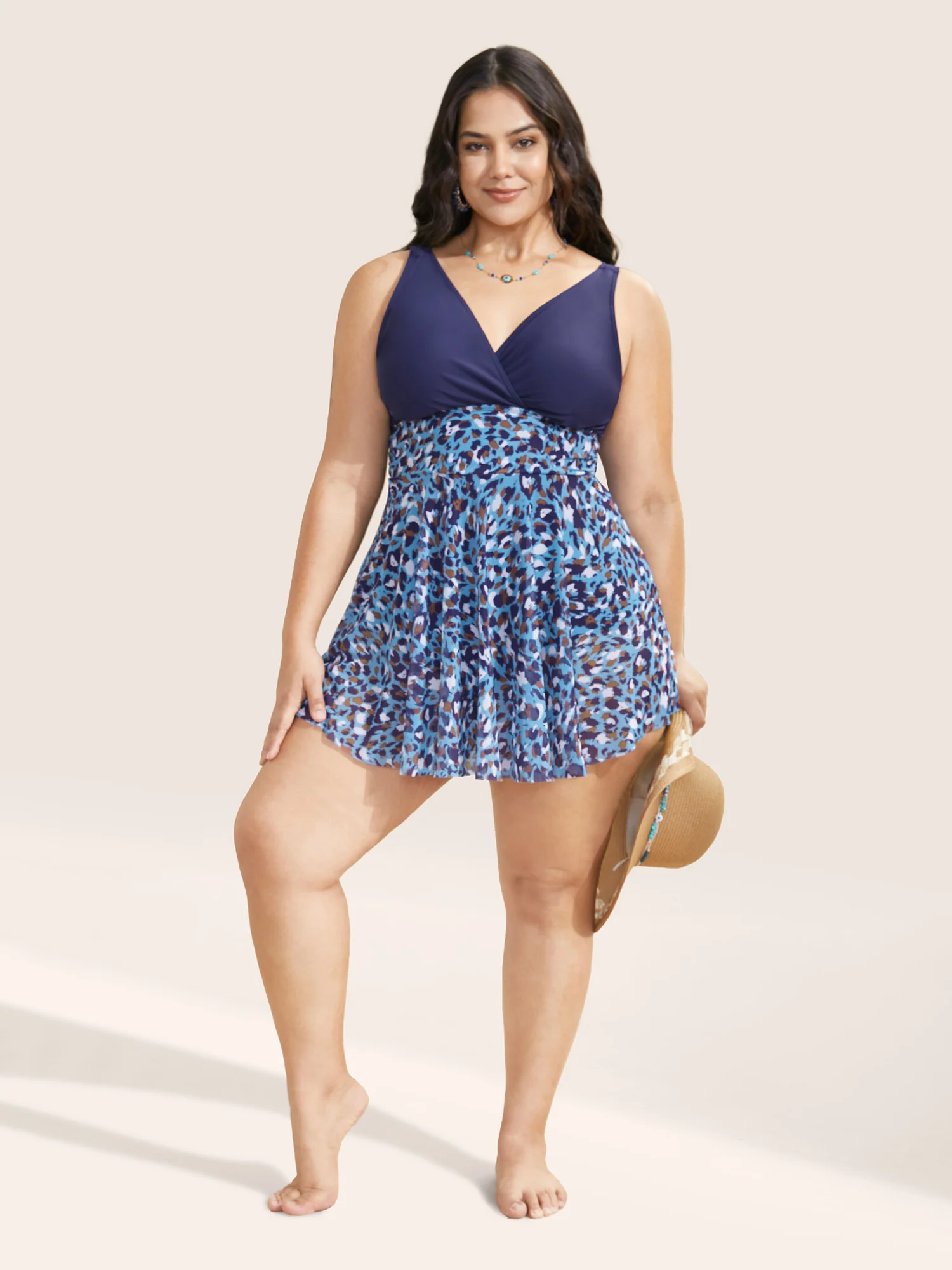 V Neck Leopard Print Patchwork Swim Dress - Image 11