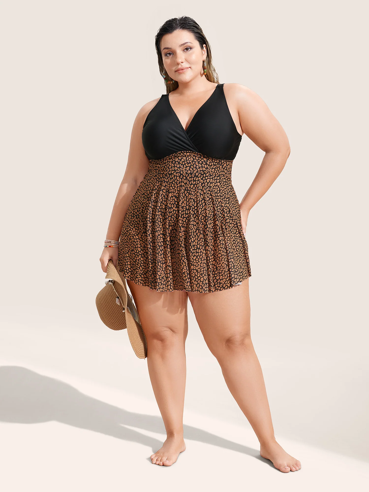 V Neck Leopard Print Patchwork Swim Dress - Image 2