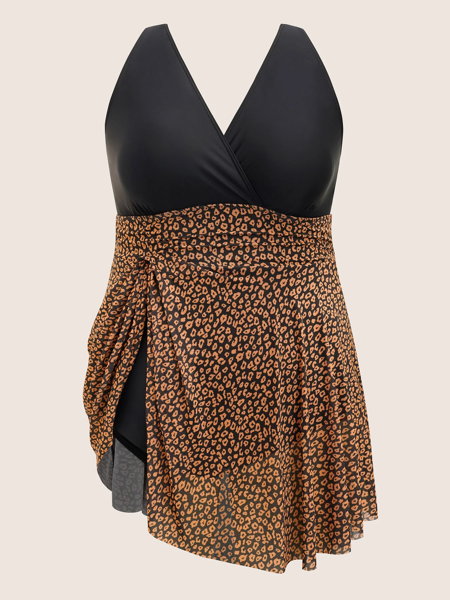 V Neck Leopard Print Patchwork Swim Dress - Image 6