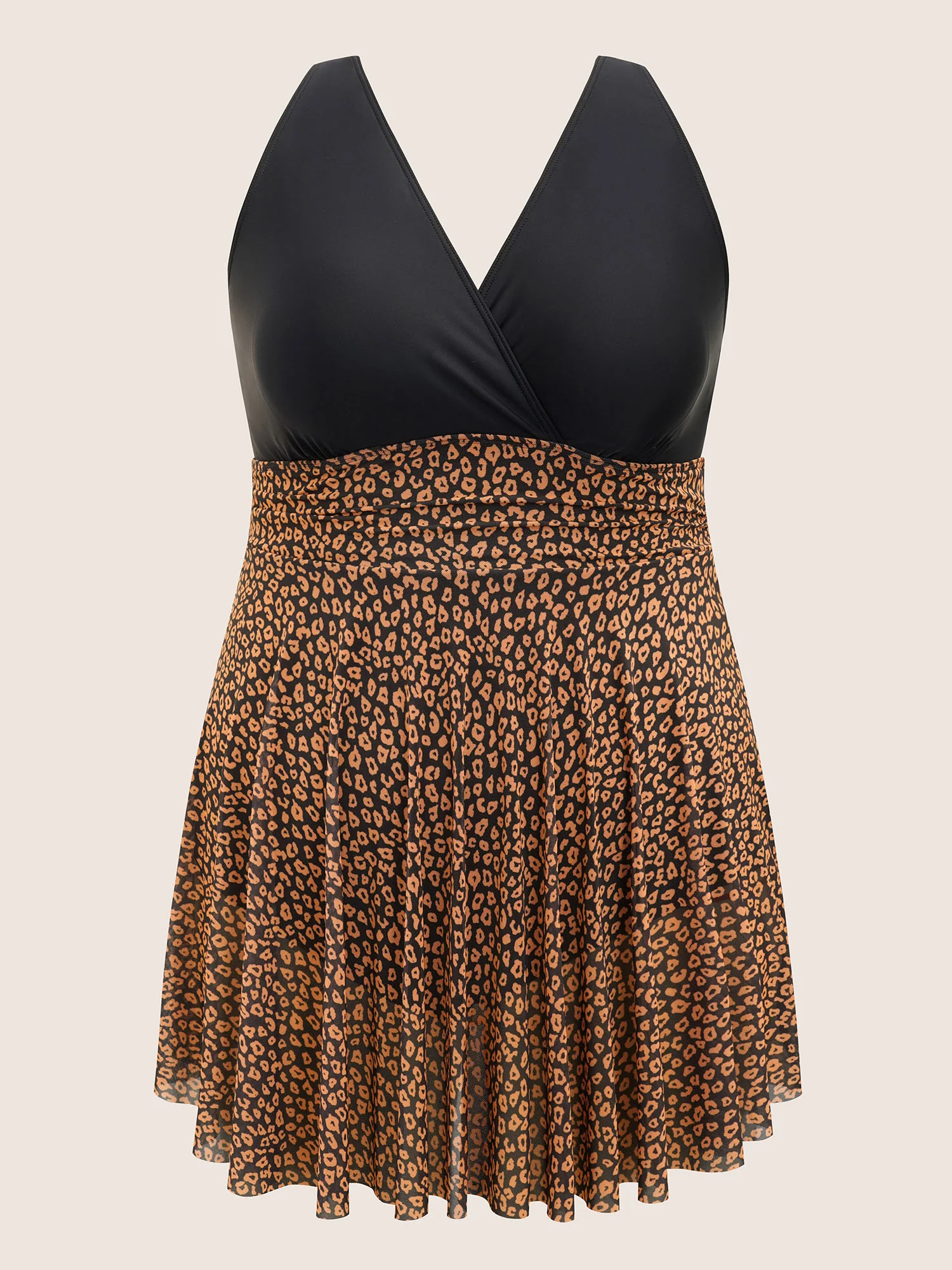 V Neck Leopard Print Patchwork Swim Dress - Image 7