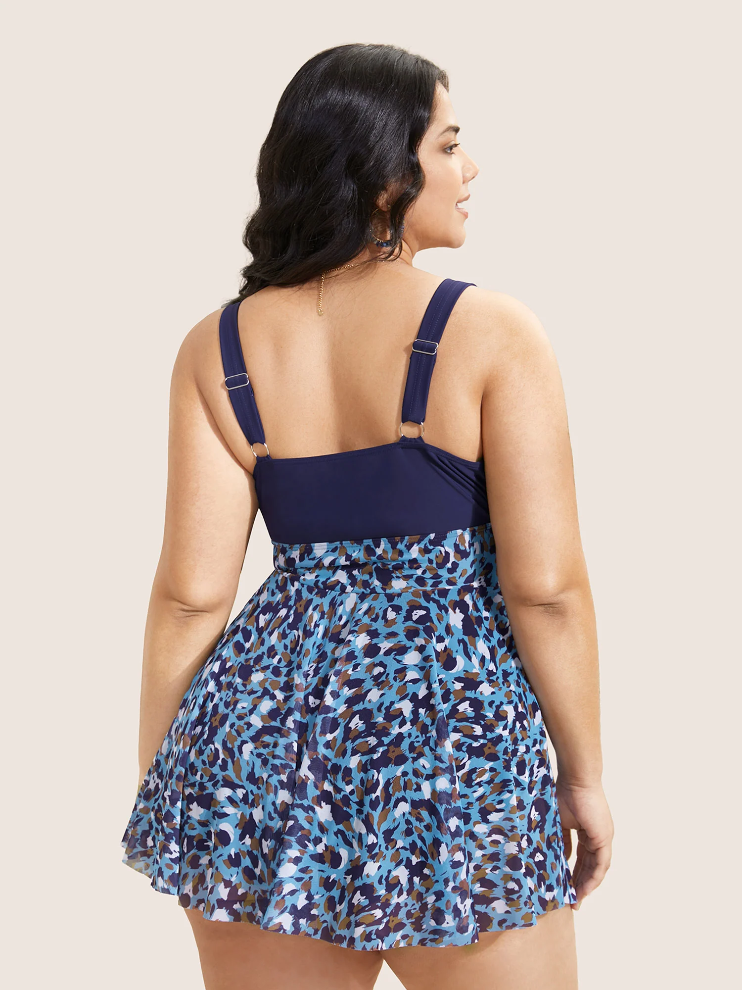 V Neck Leopard Print Patchwork Swim Dress - Image 9