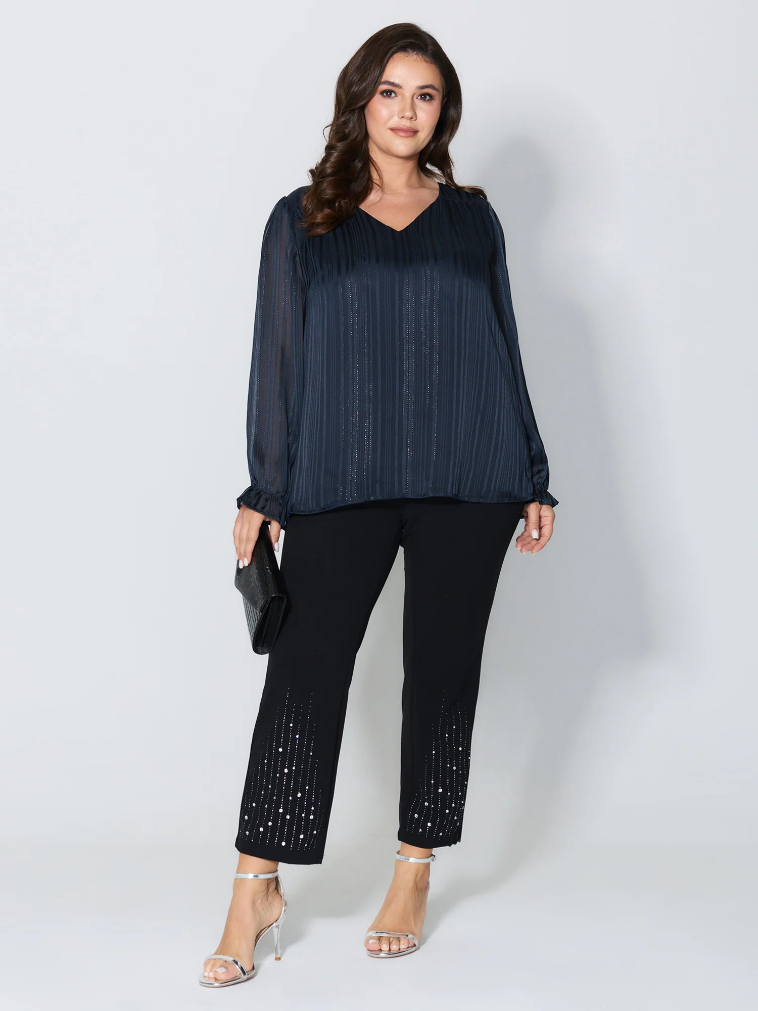 V Neck Luxe Shirred Cuff Blouse - Image 2
