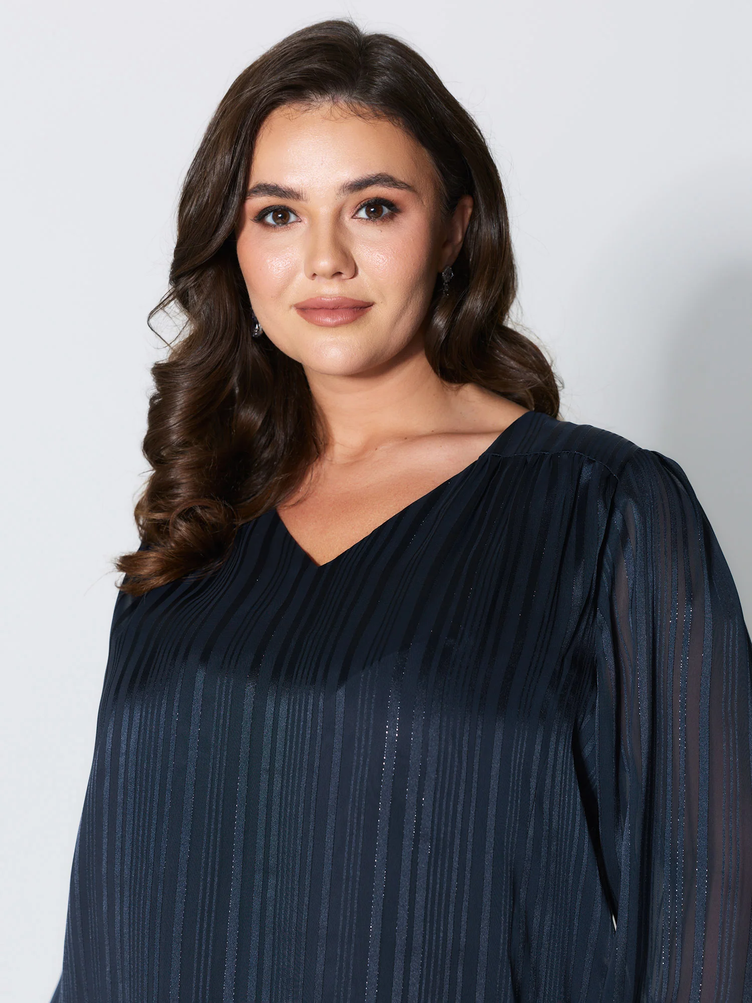 V Neck Luxe Shirred Cuff Blouse - Image 3