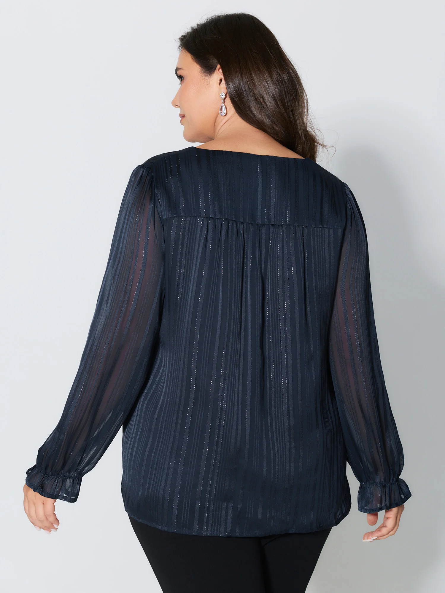 V Neck Luxe Shirred Cuff Blouse - Image 4