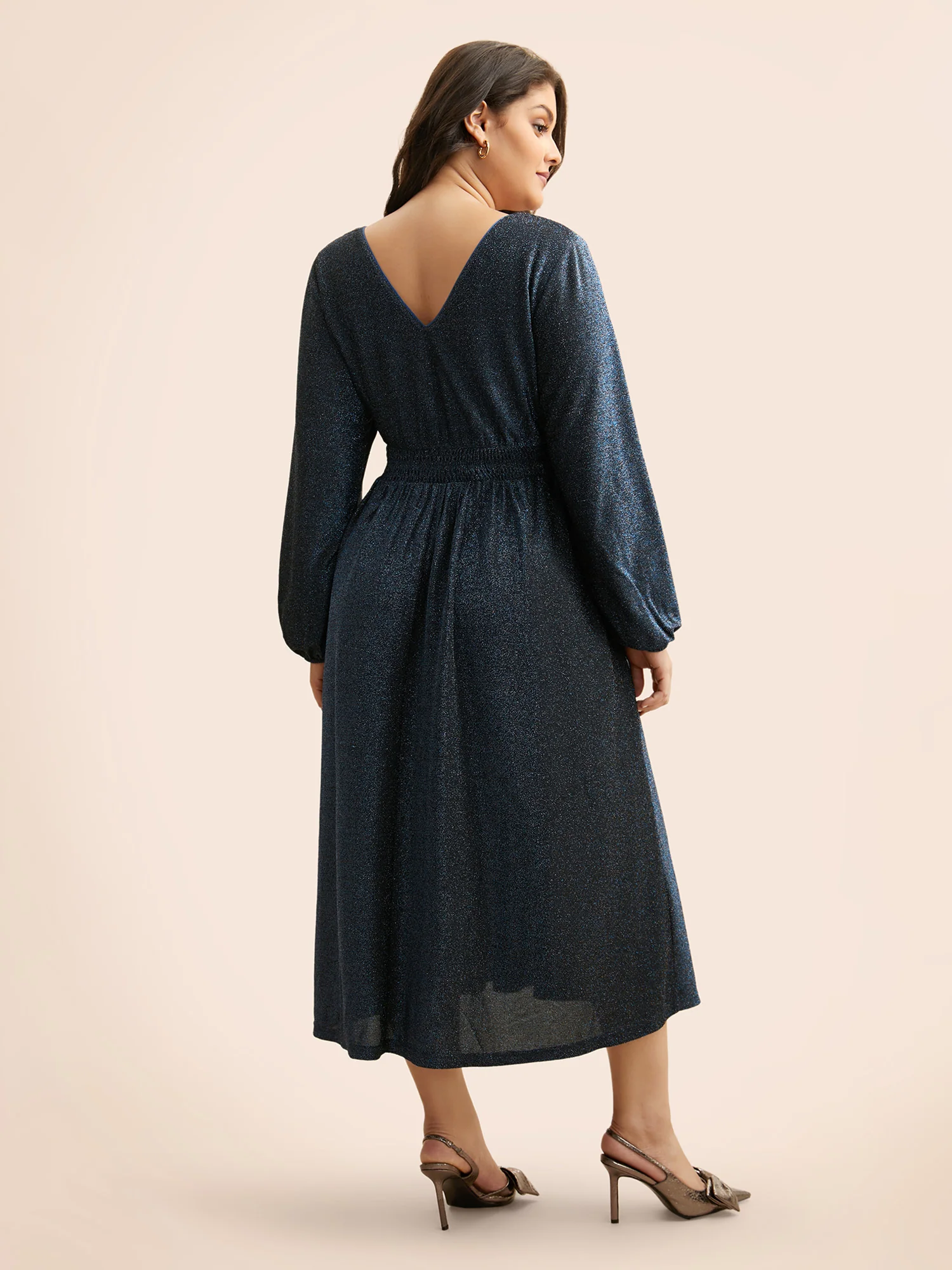 V Neck Luxe Texture Shirred Dress - Image 3