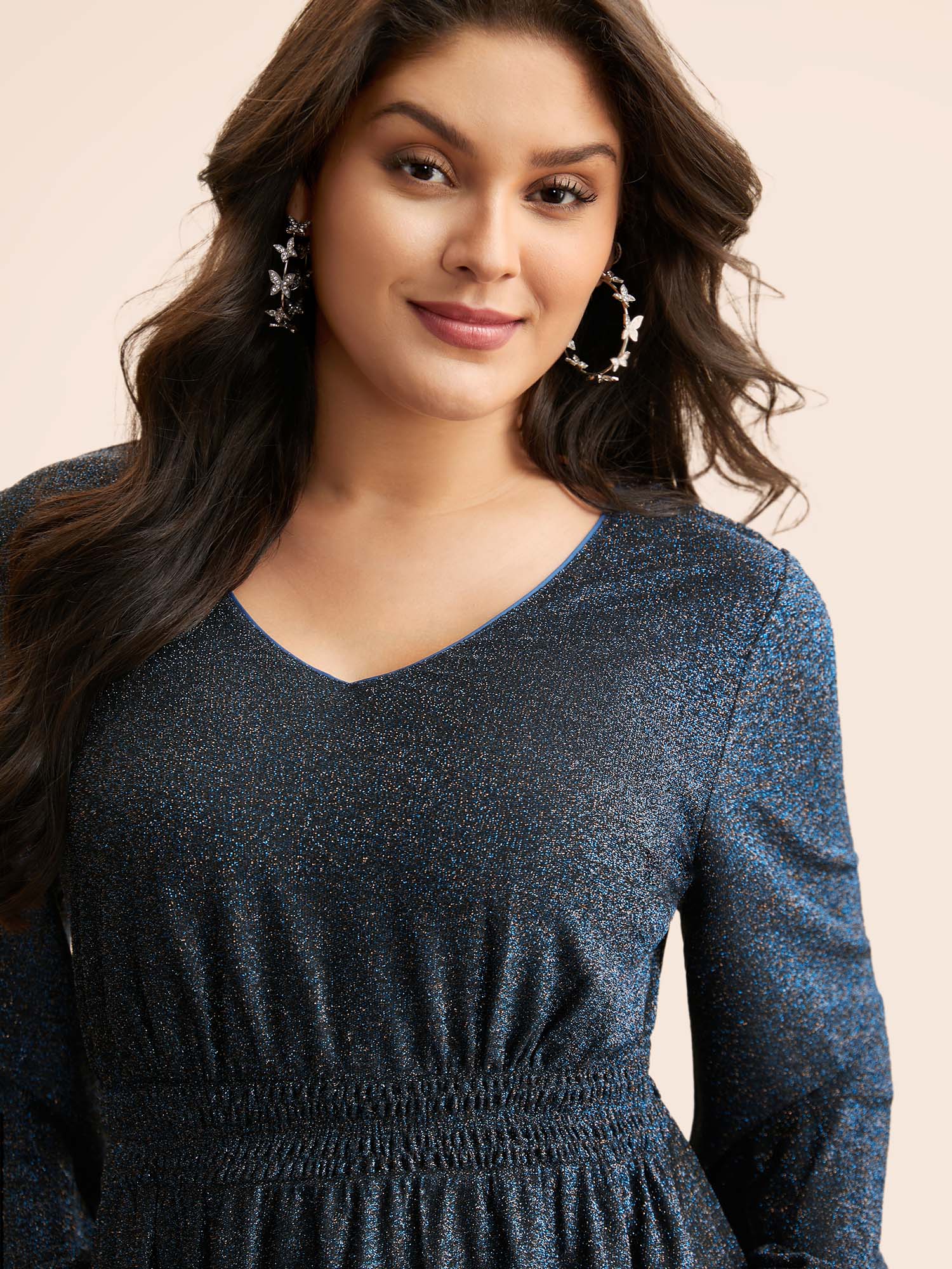 V Neck Luxe Texture Shirred Dress - Image 4