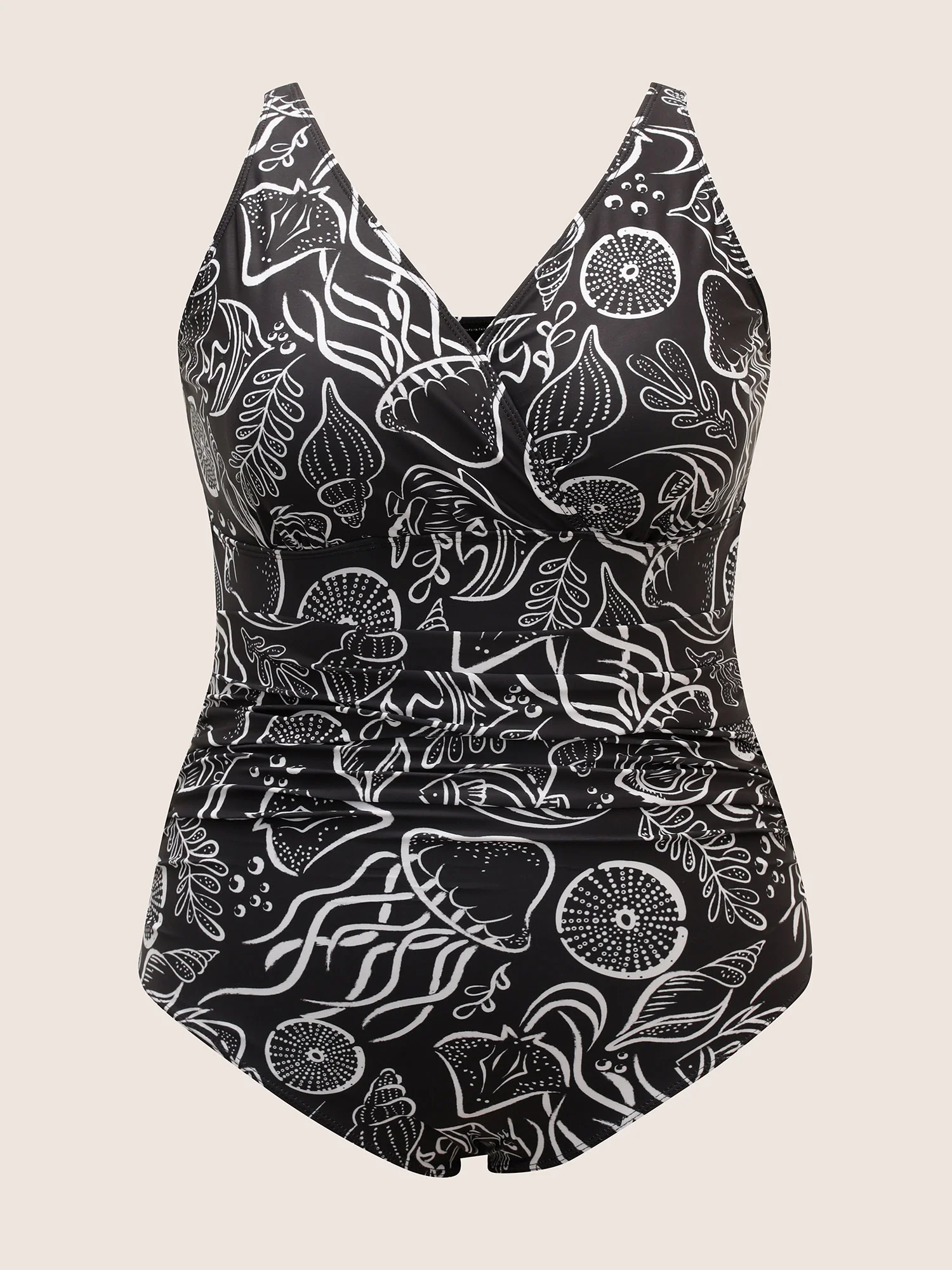 V Neck Marine Elements Gathered One Piece Swimsuit - Image 7