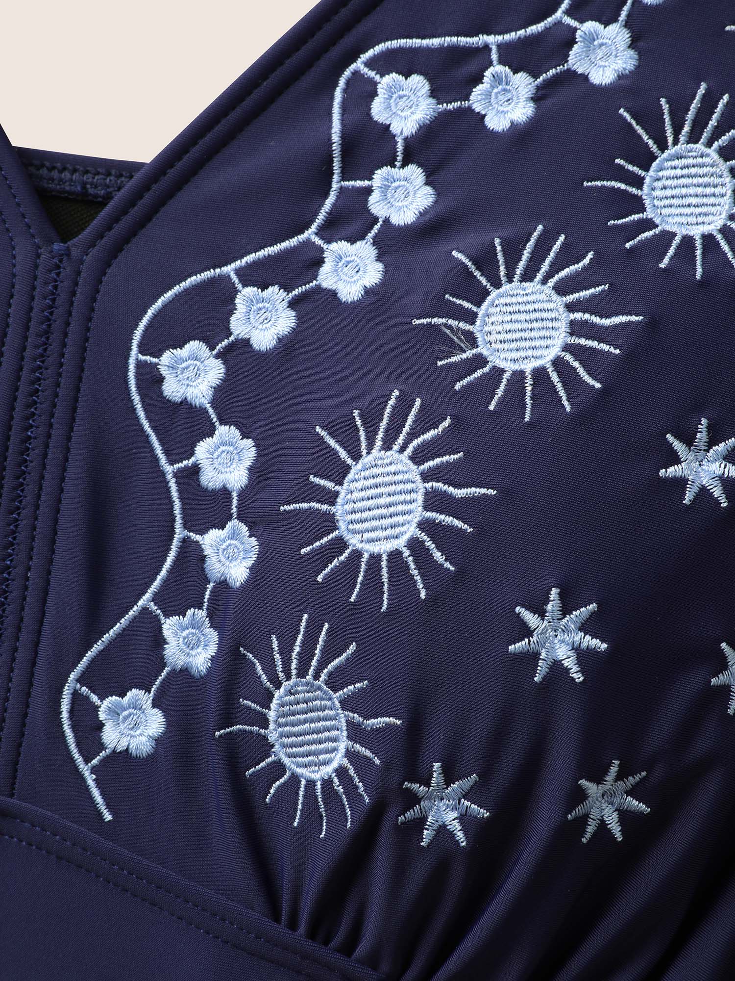 V Neck Moon & Star Embroidered Gathered Swim Dress - Image 5