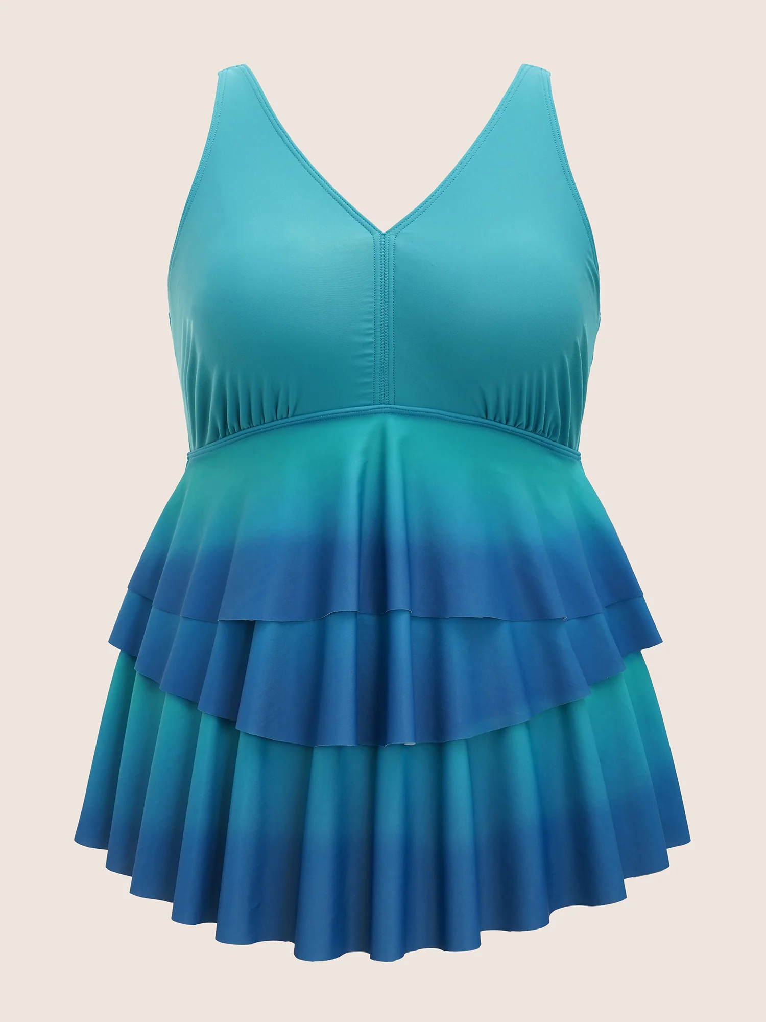 V Neck Ombre Tiered Ruffles Swim Top - Image 7
