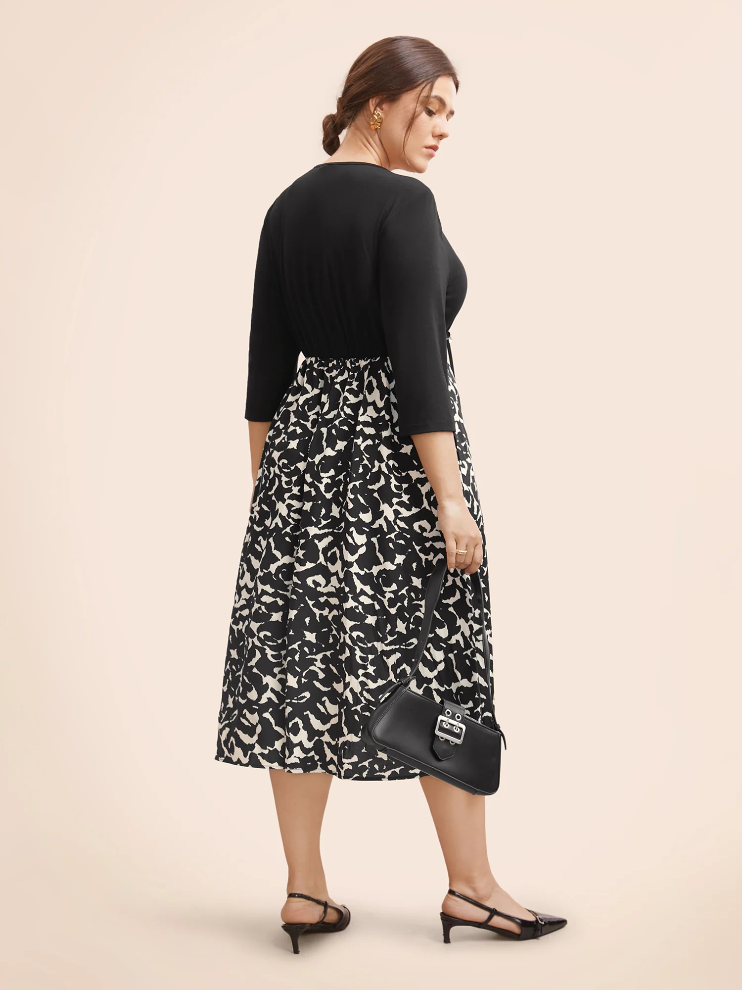 V Neck Patchwork Drawstring Dress - Image 3