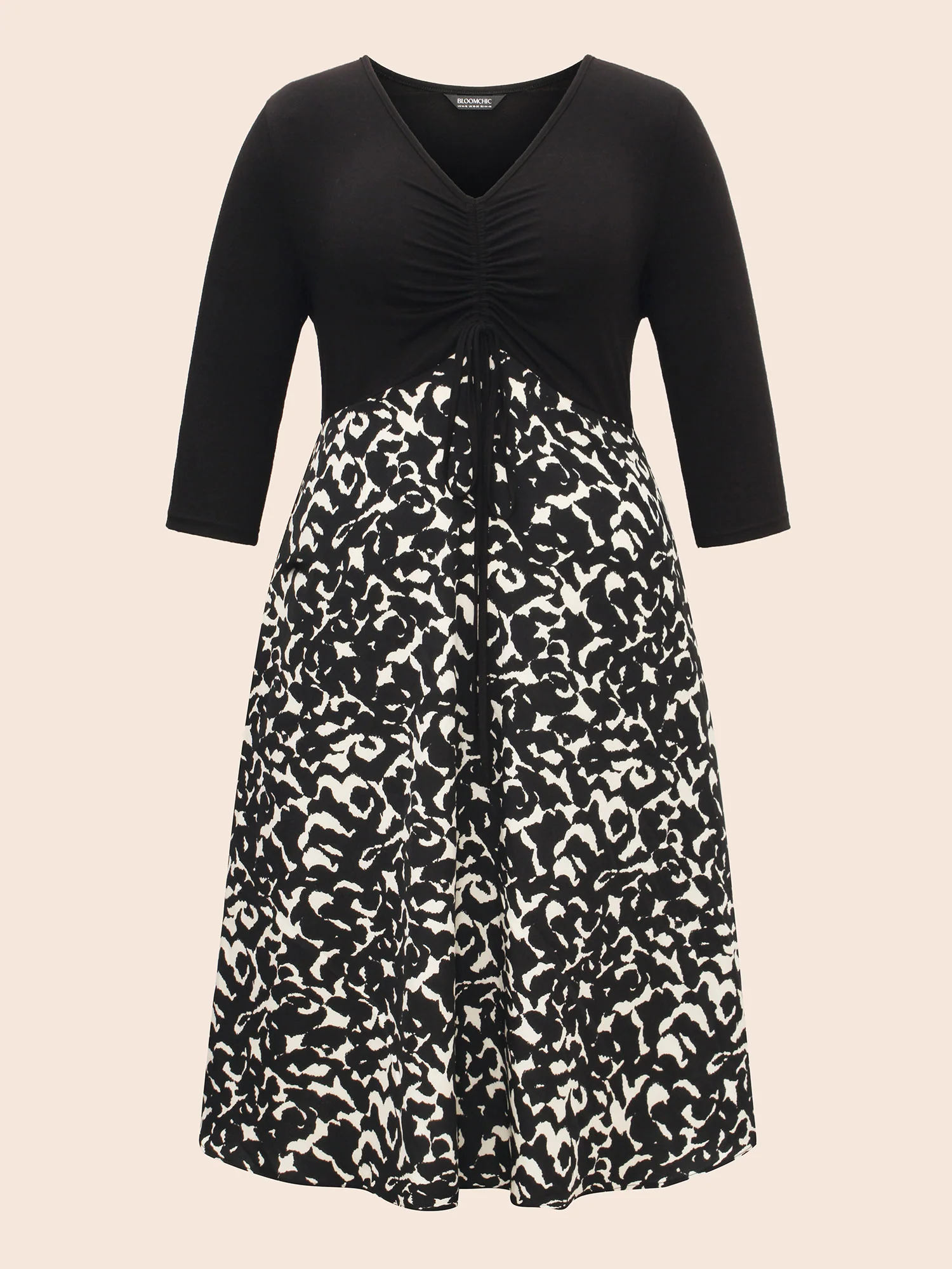 V Neck Patchwork Drawstring Dress - Image 7