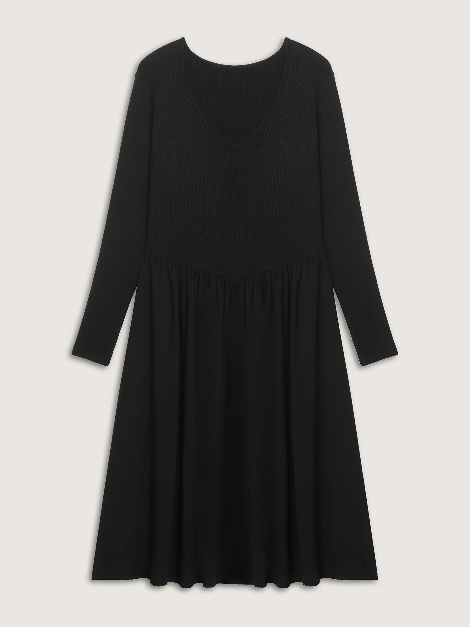 V-Neck Patchwork Plain Sweater Dress - Image 7