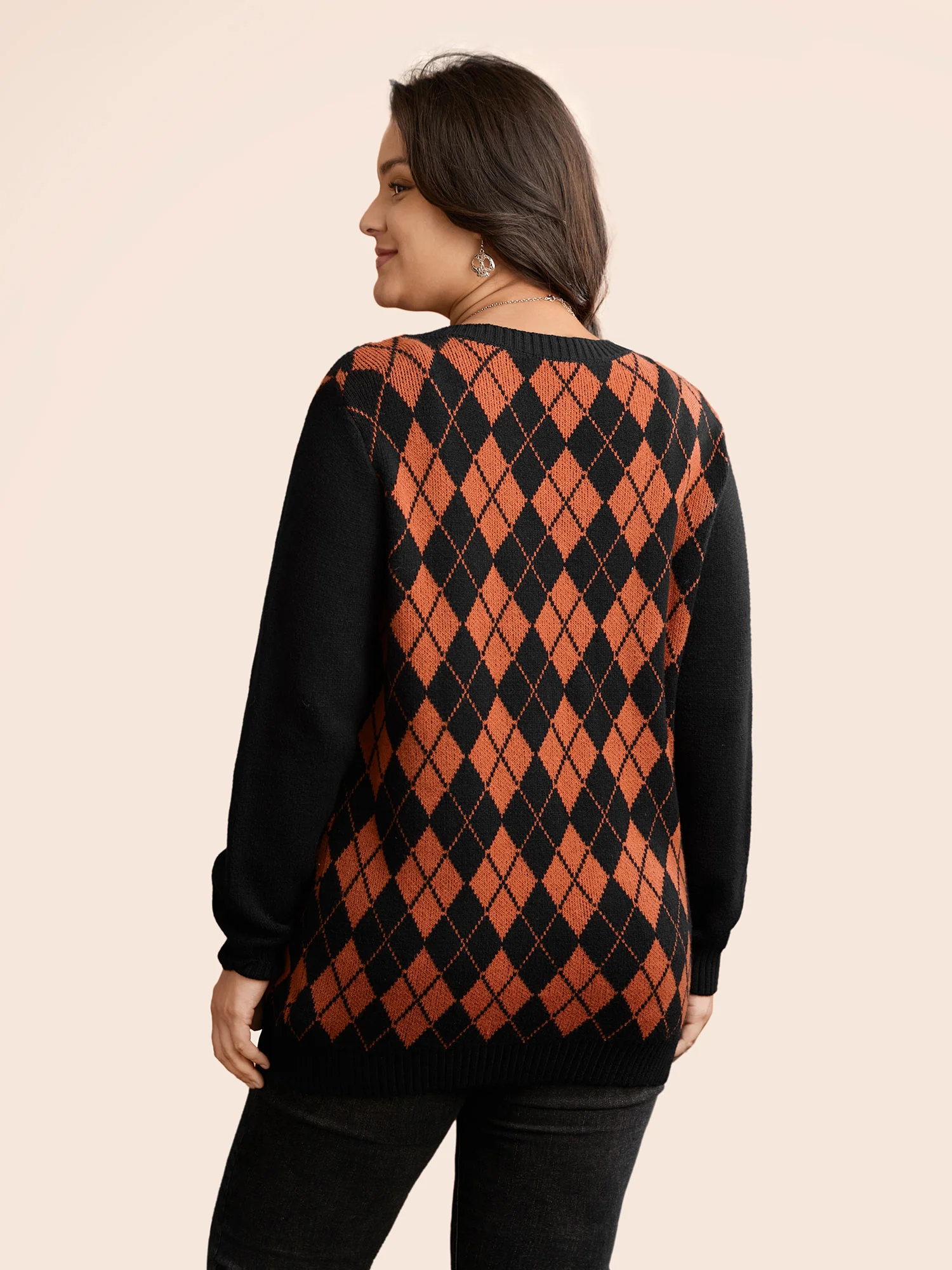 V-Neck Plaid Print Pullover - Image 4