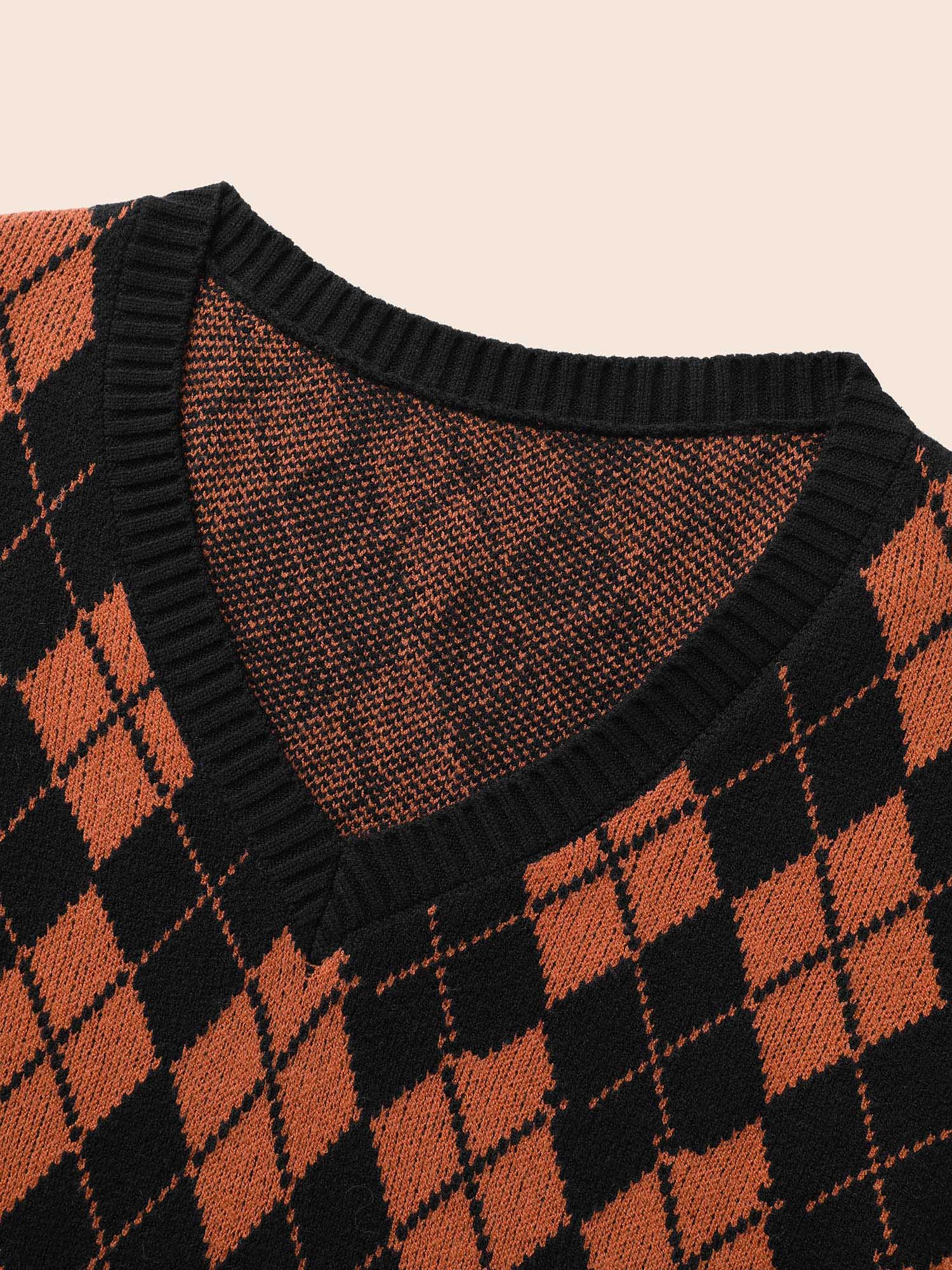 V-Neck Plaid Print Pullover - Image 5