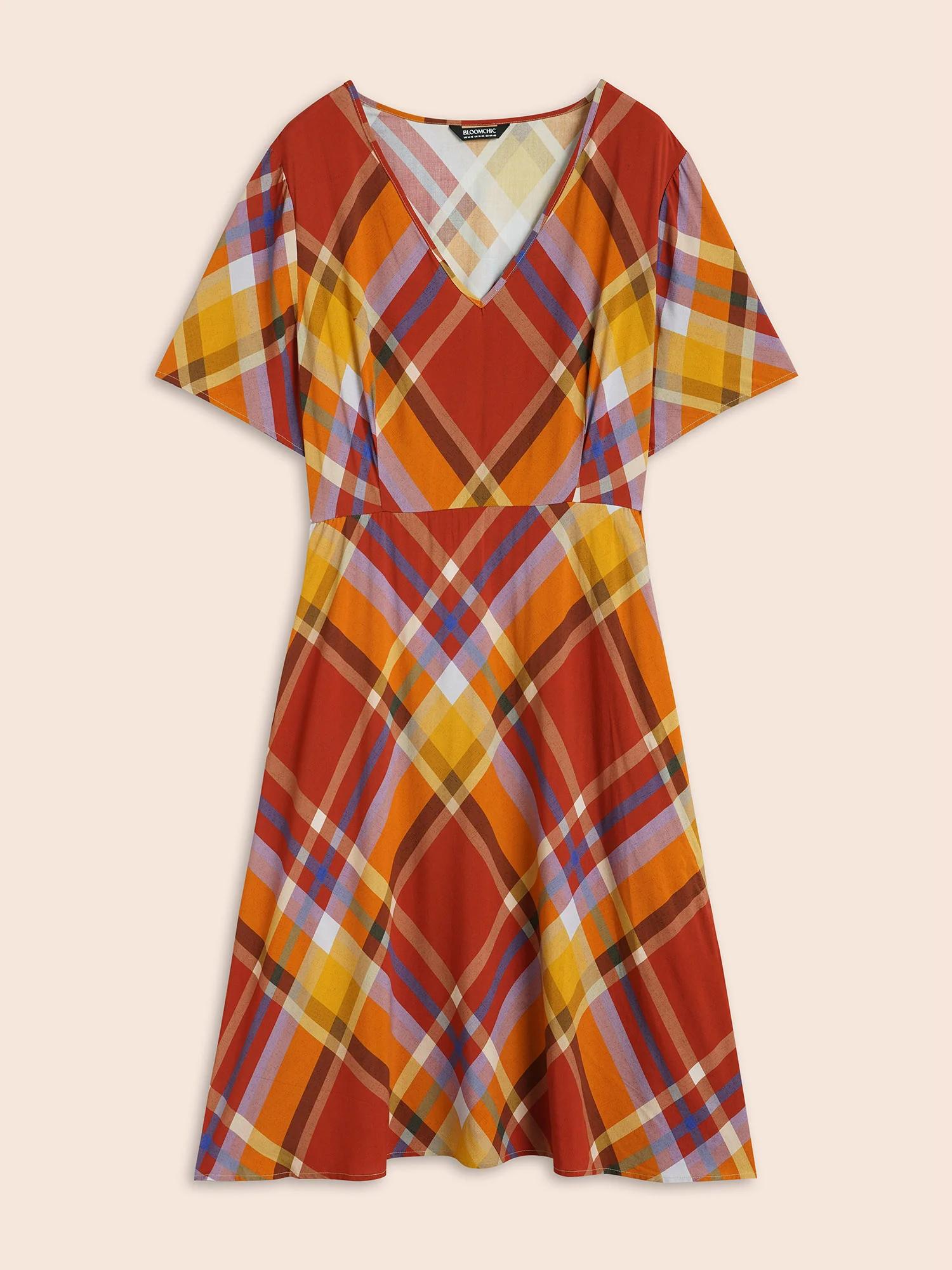 V Neck Plaid Ruffle Sleeve Dress - Image 7