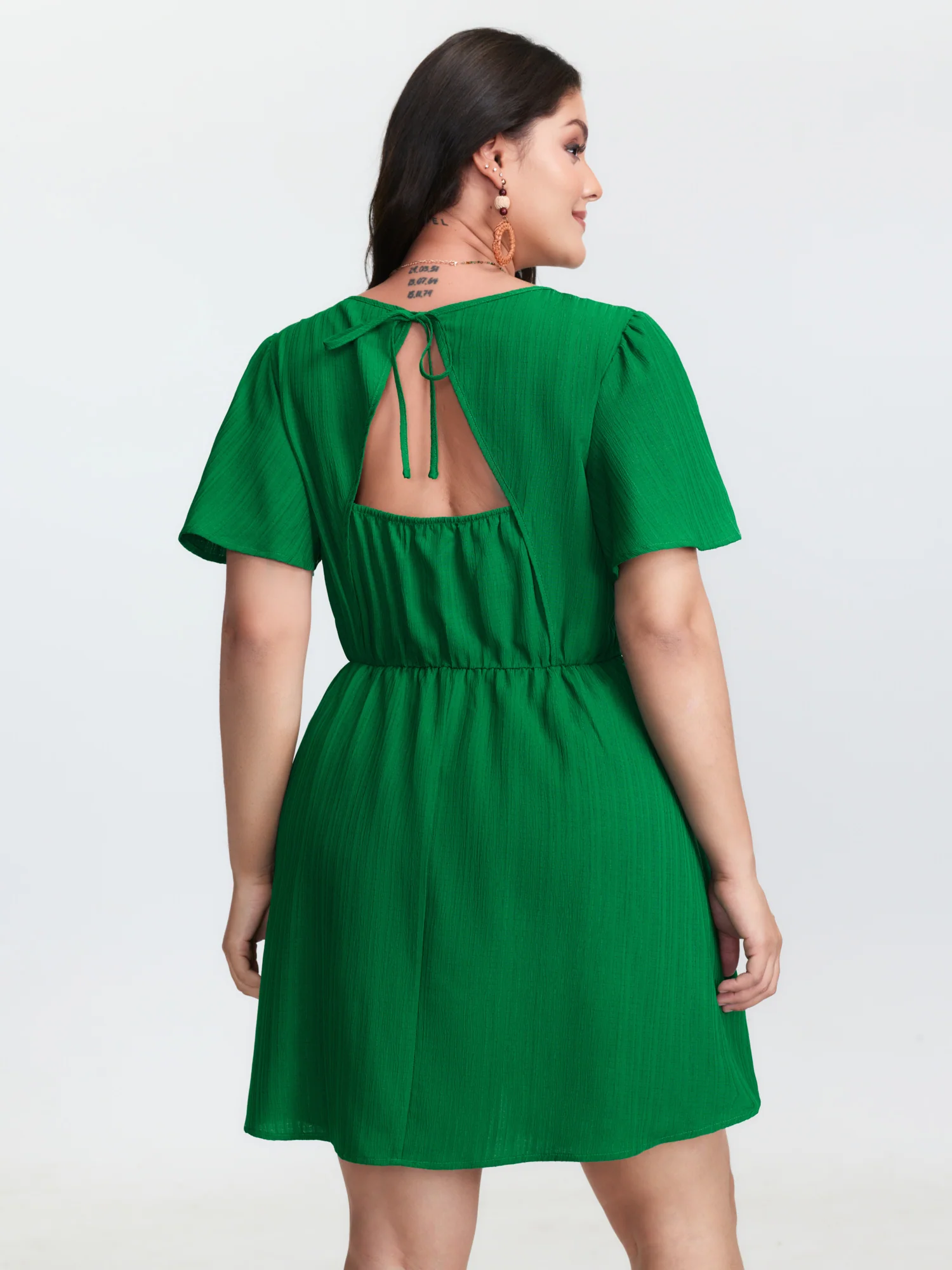 V-Neck Plain Built-in Bottoms Mini Dress - Image 2