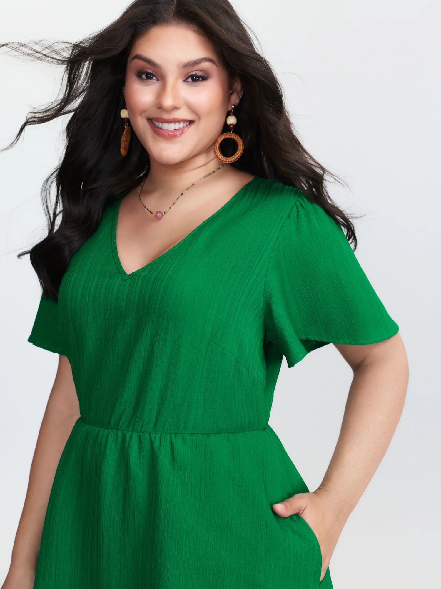 V-Neck Plain Built-in Bottoms Mini Dress - Image 4