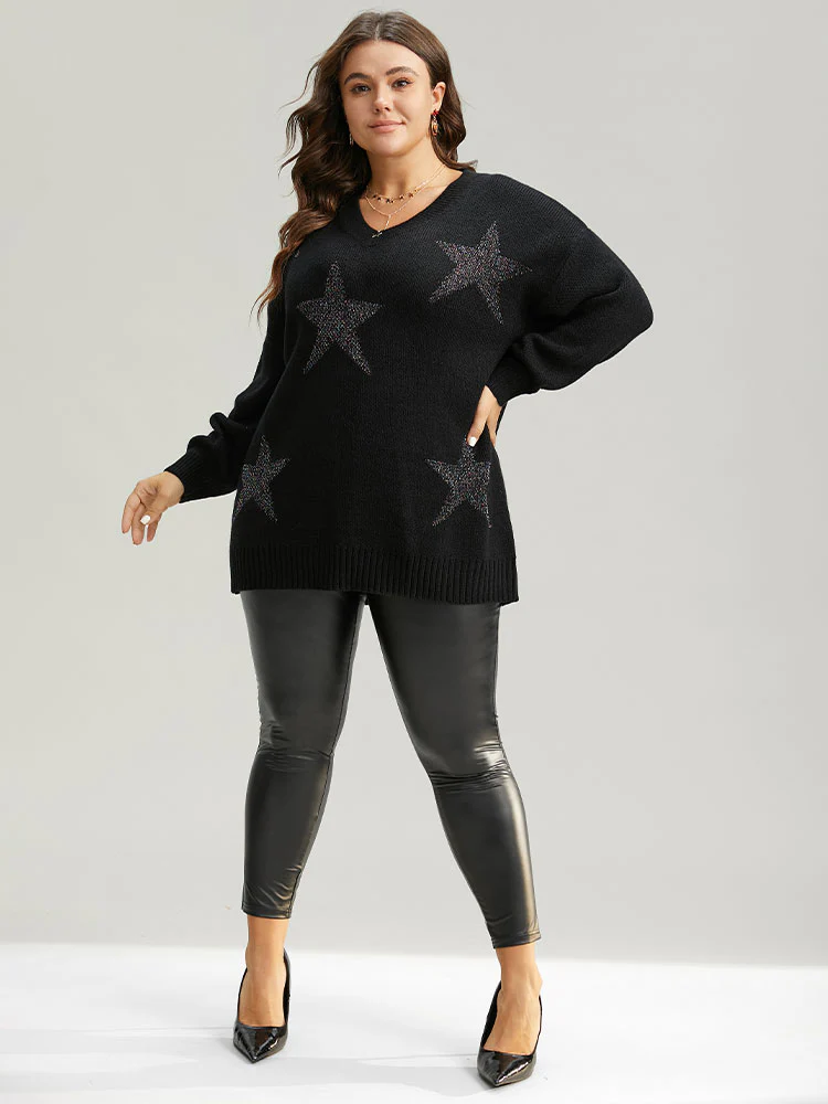 V Neck Plain Star Luxe Pullover - Image 4
