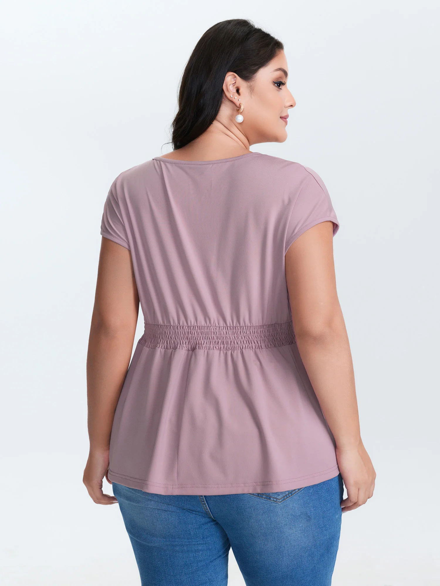 V-Neck Pleated Plain Knit Top - Image 4