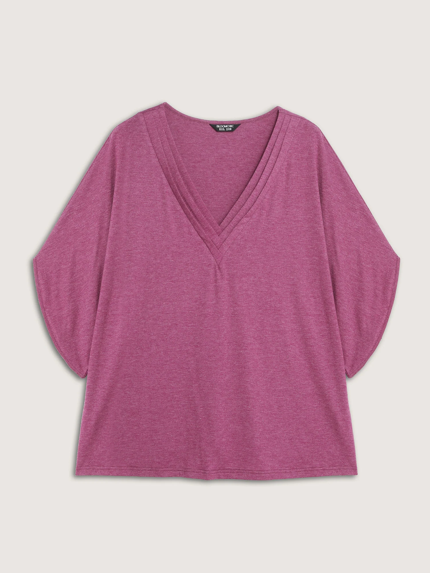 V-Neck Plicated Detail Bat Sleeve T-Shirt - Image 5