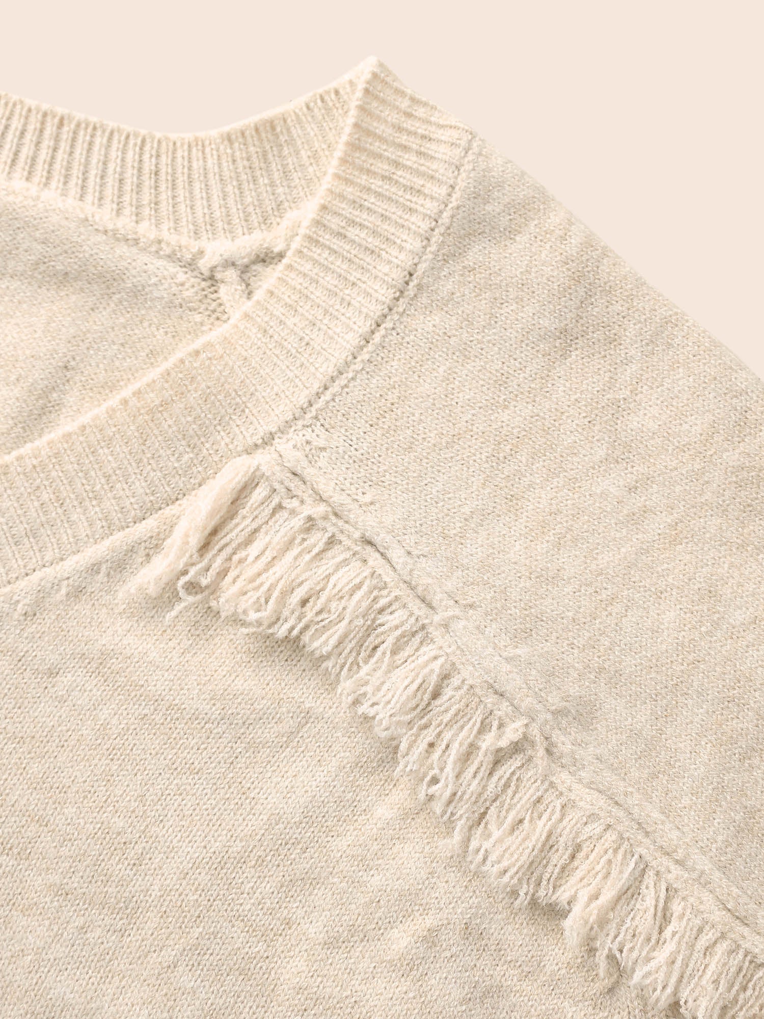 V Neck Raglan Sleeve Fuzzy Trim Pullover - Image 6