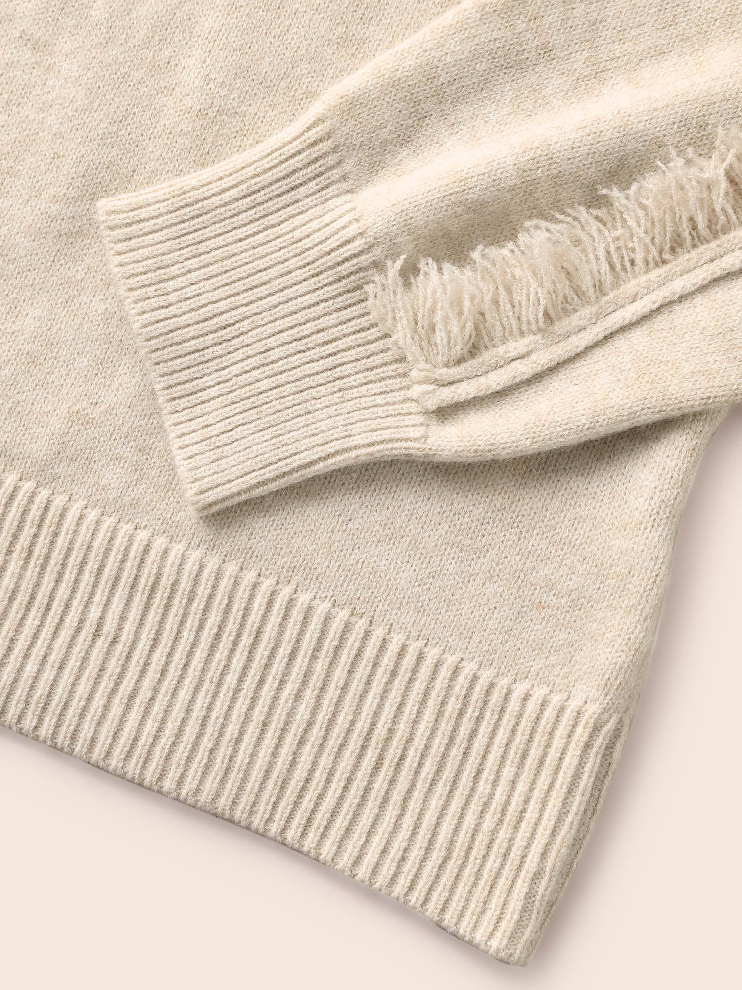 V Neck Raglan Sleeve Fuzzy Trim Pullover - Image 7