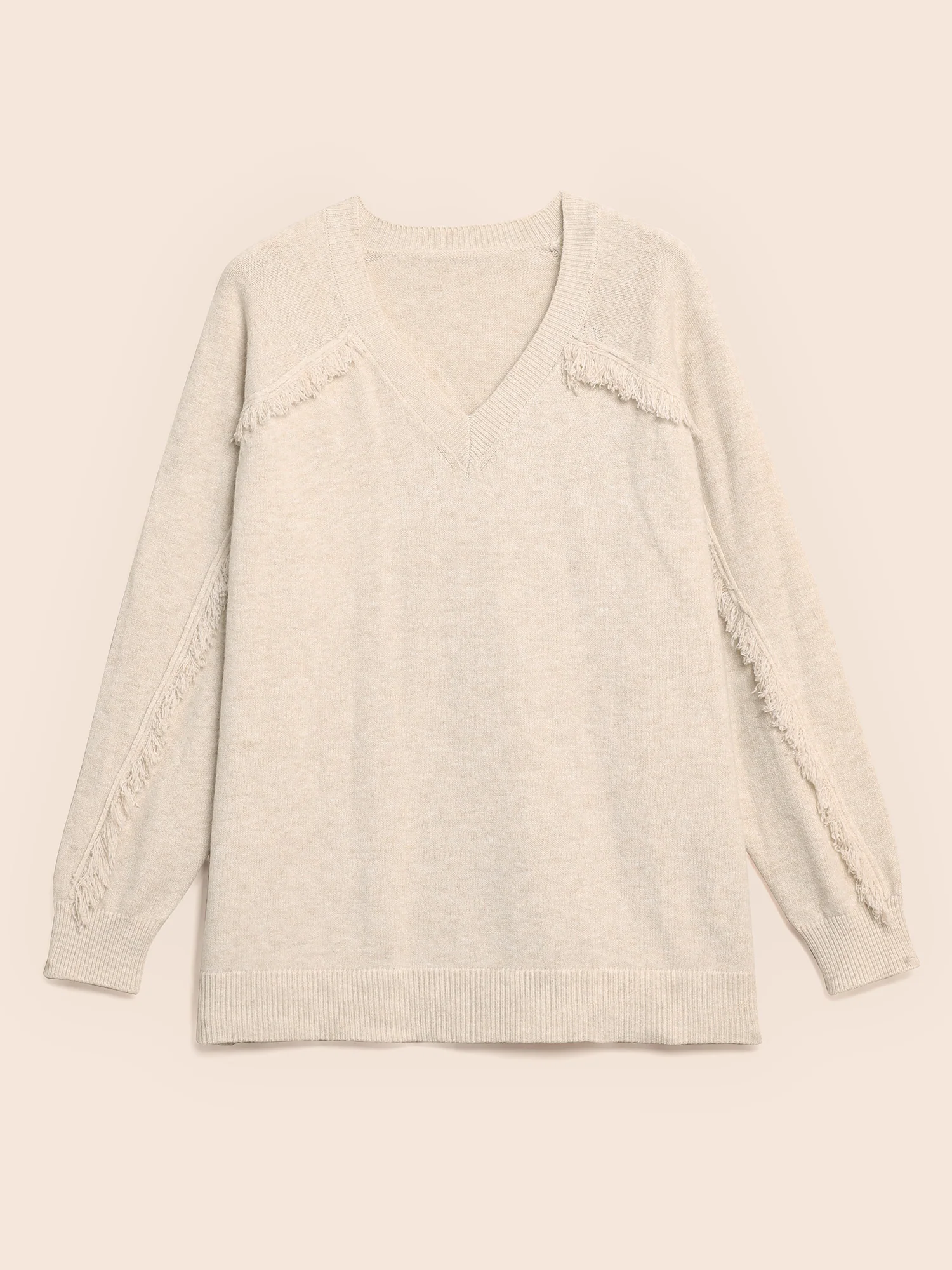V Neck Raglan Sleeve Fuzzy Trim Pullover - Image 8