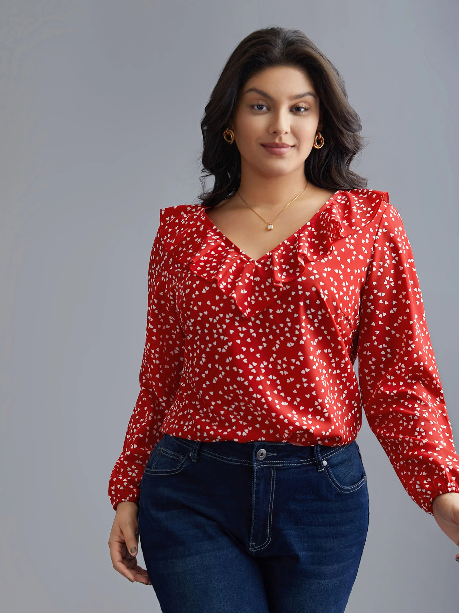 V Neck Ruffle Heart Blouse - Image 3