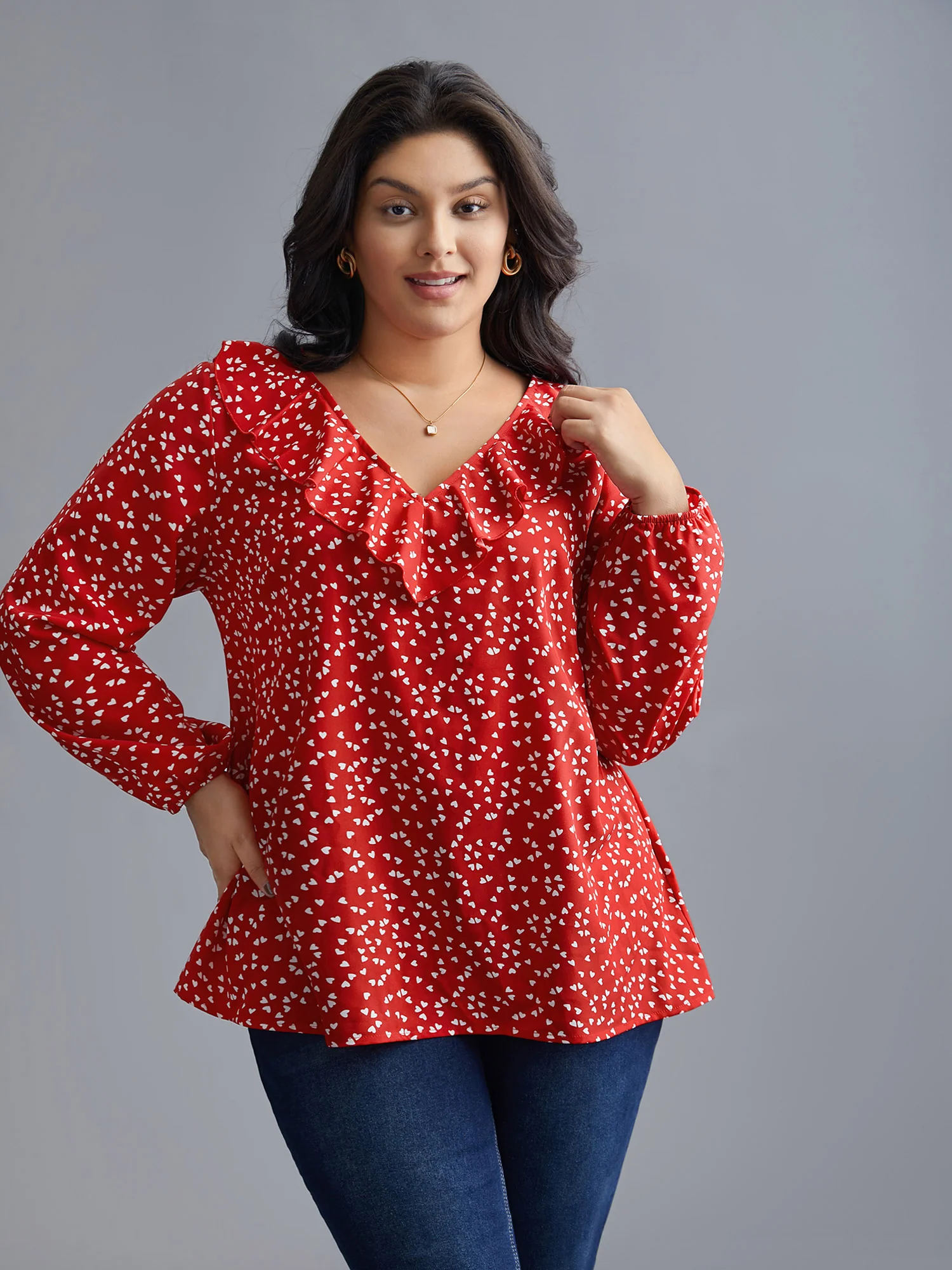 V Neck Ruffle Heart Blouse - Image 4