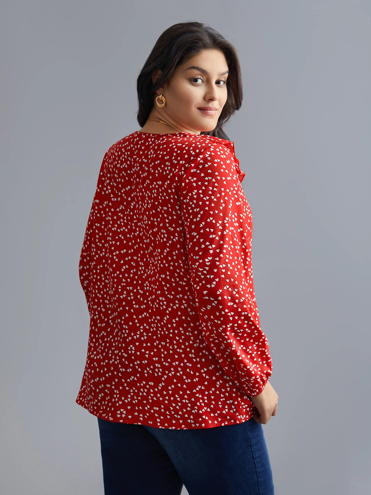 V Neck Ruffle Heart Blouse - Image 5