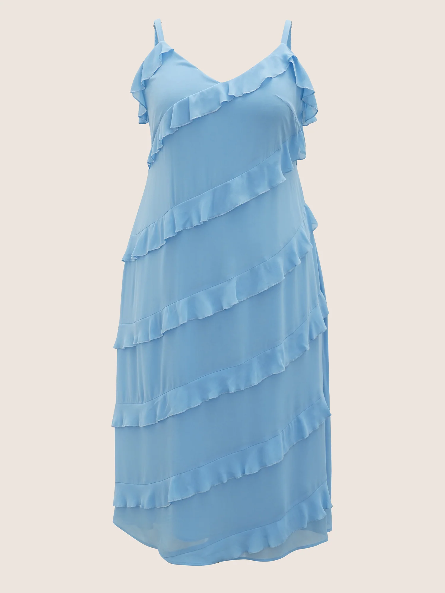V Neck Ruffle Trim Elastic Waist Cami Dress - Image 7