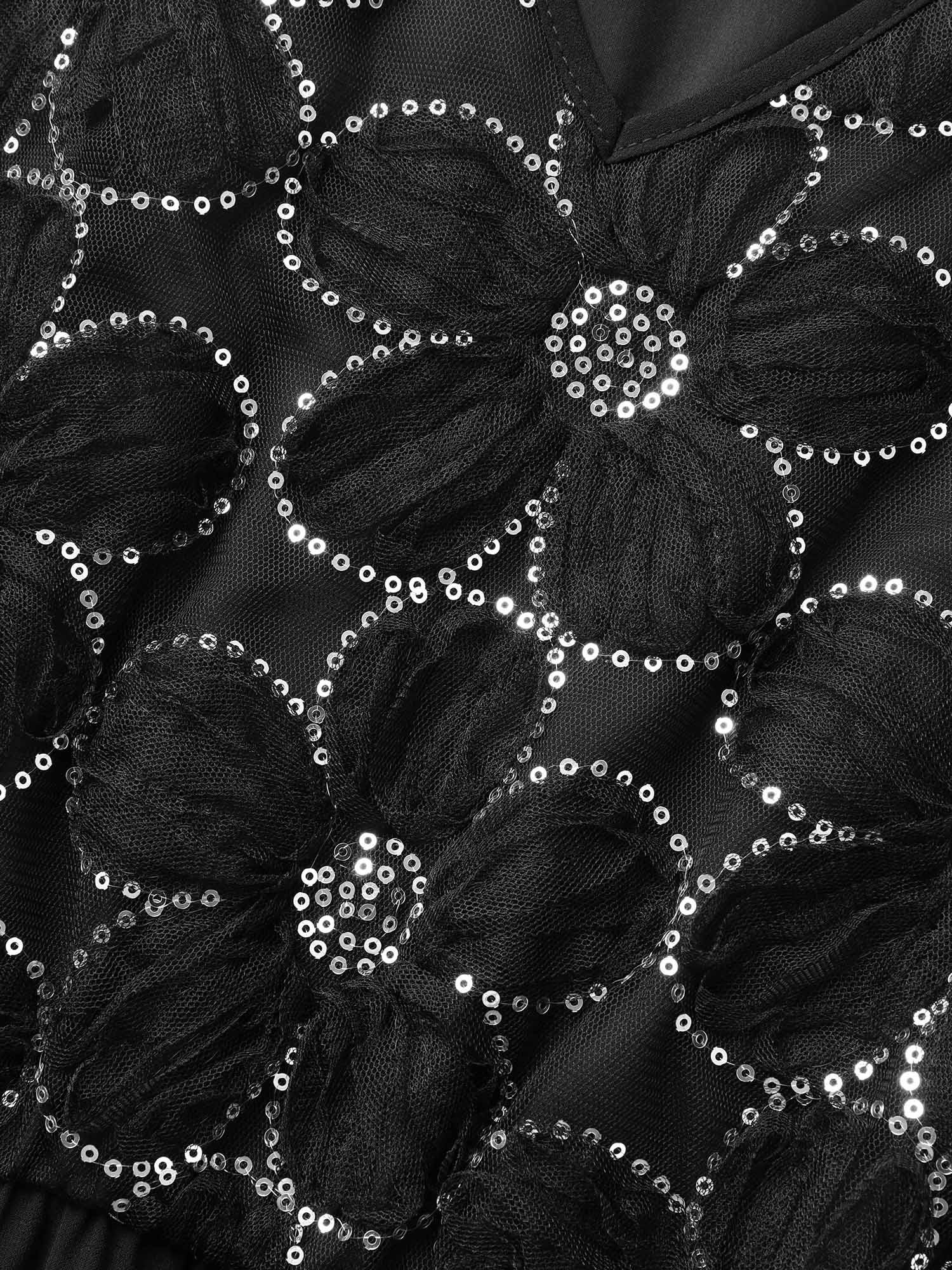 V Neck Sequin Floral Patchwork Dress - Image 5